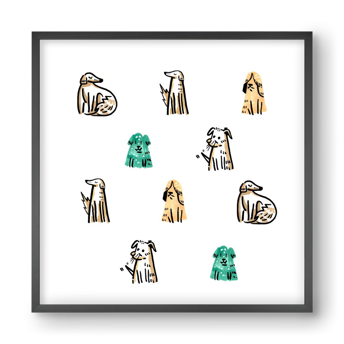 Kutyák, 40x40 cm (40x40 cm), Fekete keret
