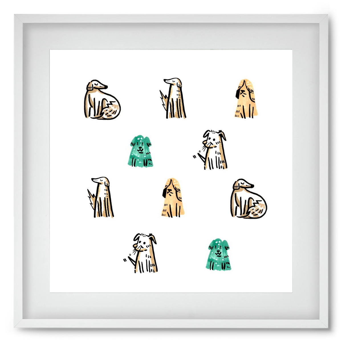 Kutyák, 50x50 cm (40x40 cm), Fehér keret, paszpartuval