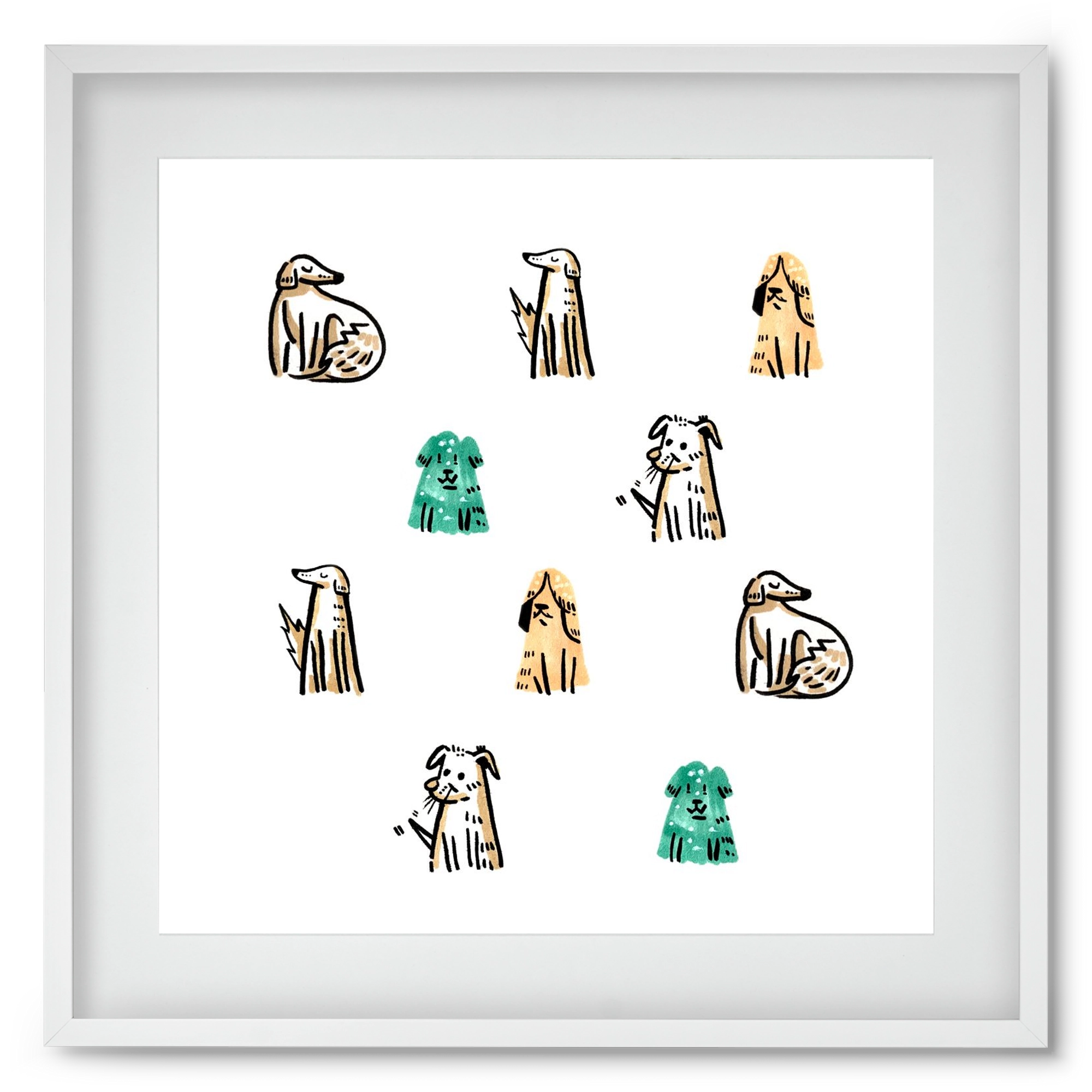 Kutyák, 50x50 cm (40x40 cm), Fehér keret, paszpartuval