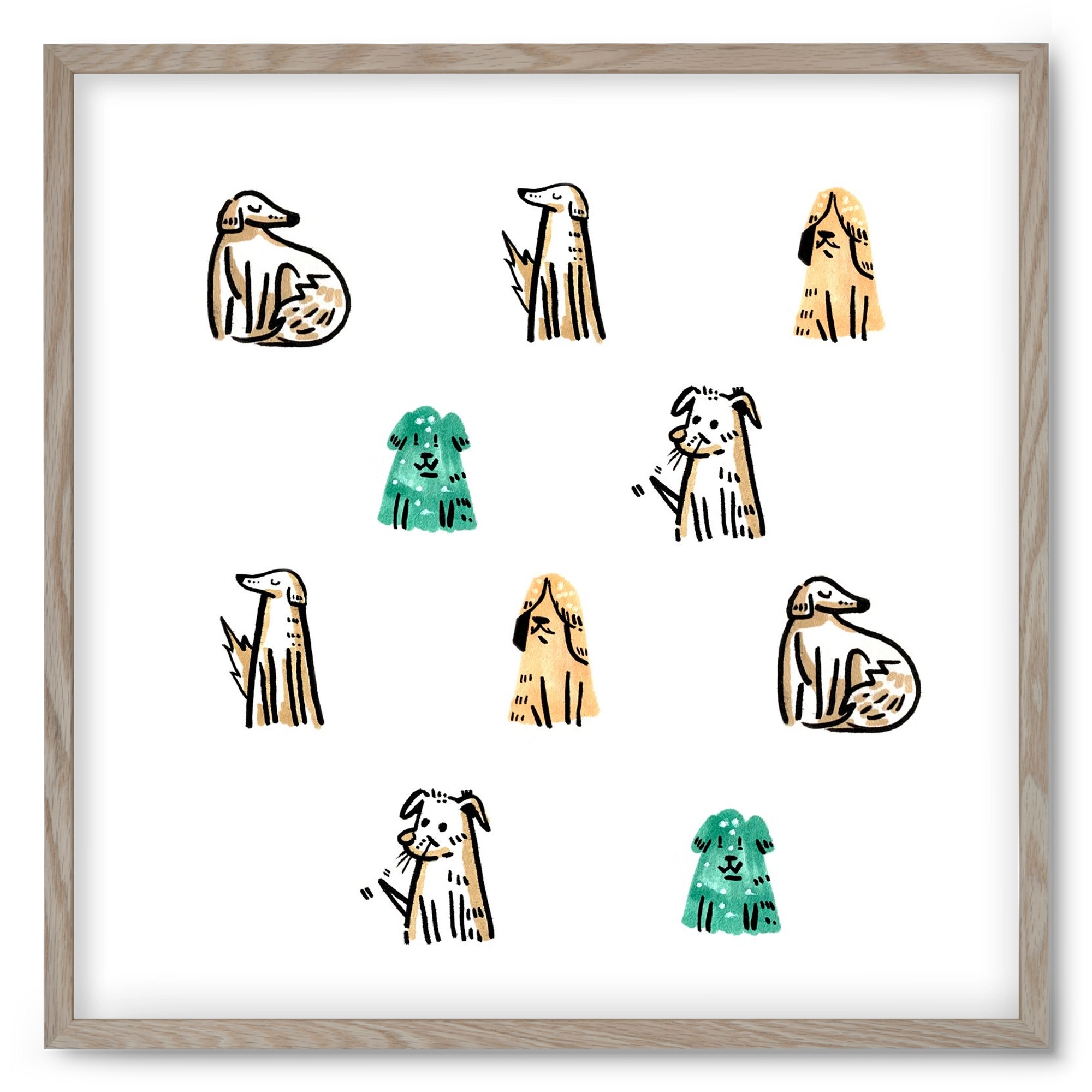 Kutyák, 50x50 cm (50x50 cm), Tölgy keret