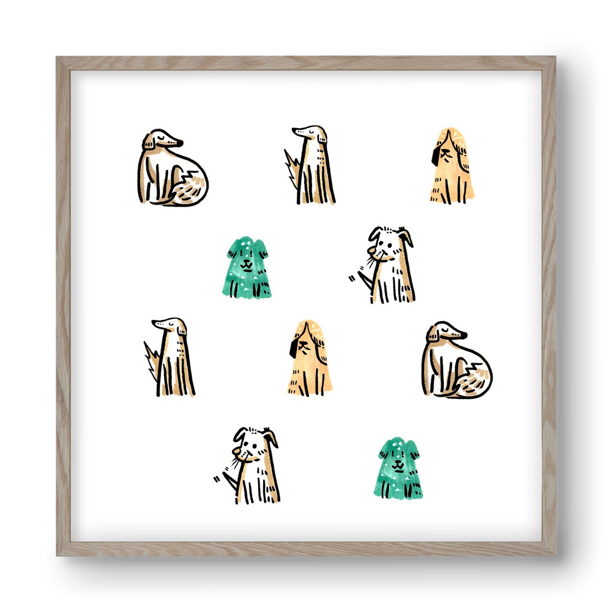 Kutyák, 40x40 cm (40x40 cm), Tölgy keret