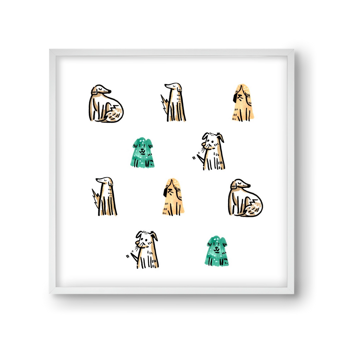 Kutyák, 30x30 cm (30x30 cm), Fehér keret