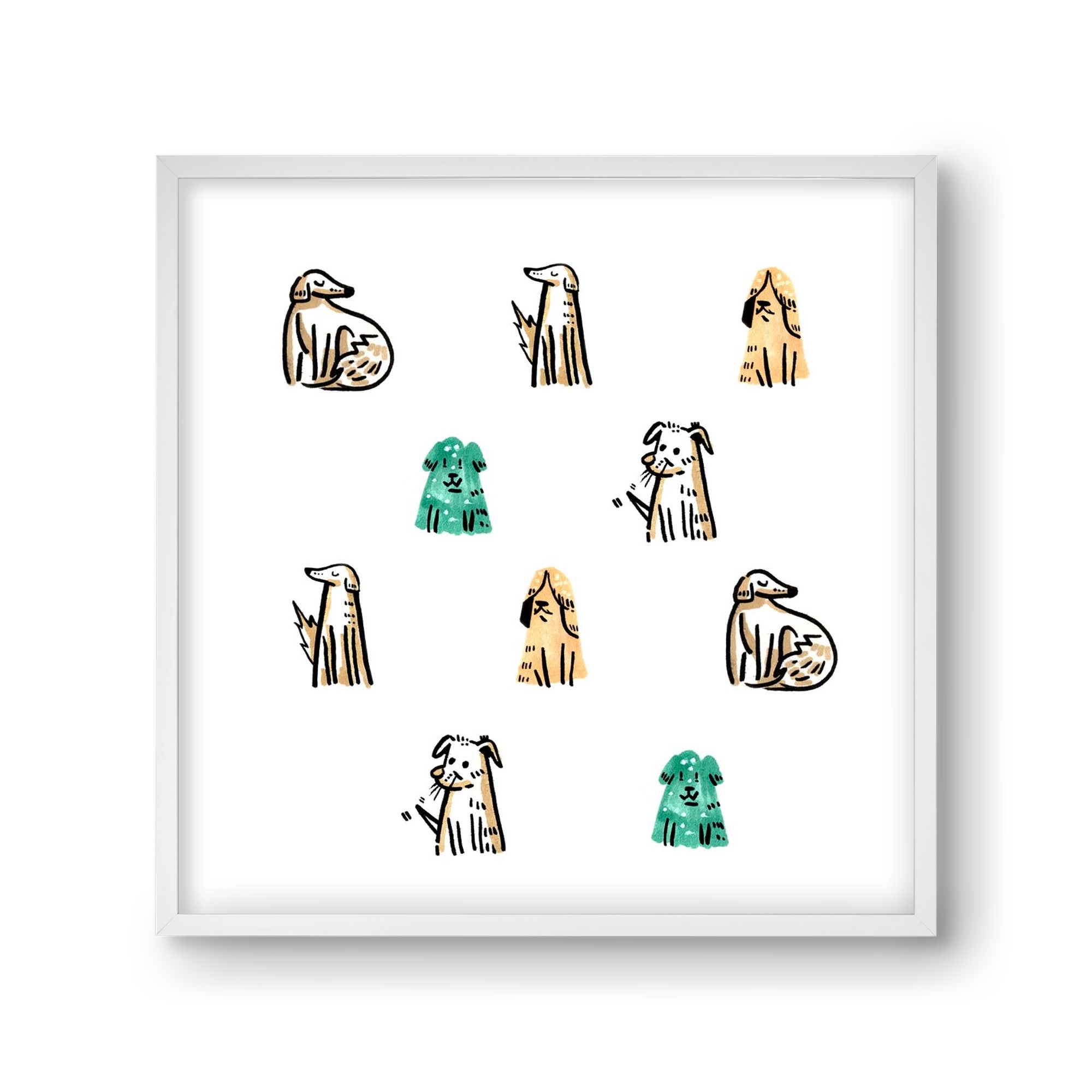 Kutyák, 30x30 cm (30x30 cm), Fehér keret