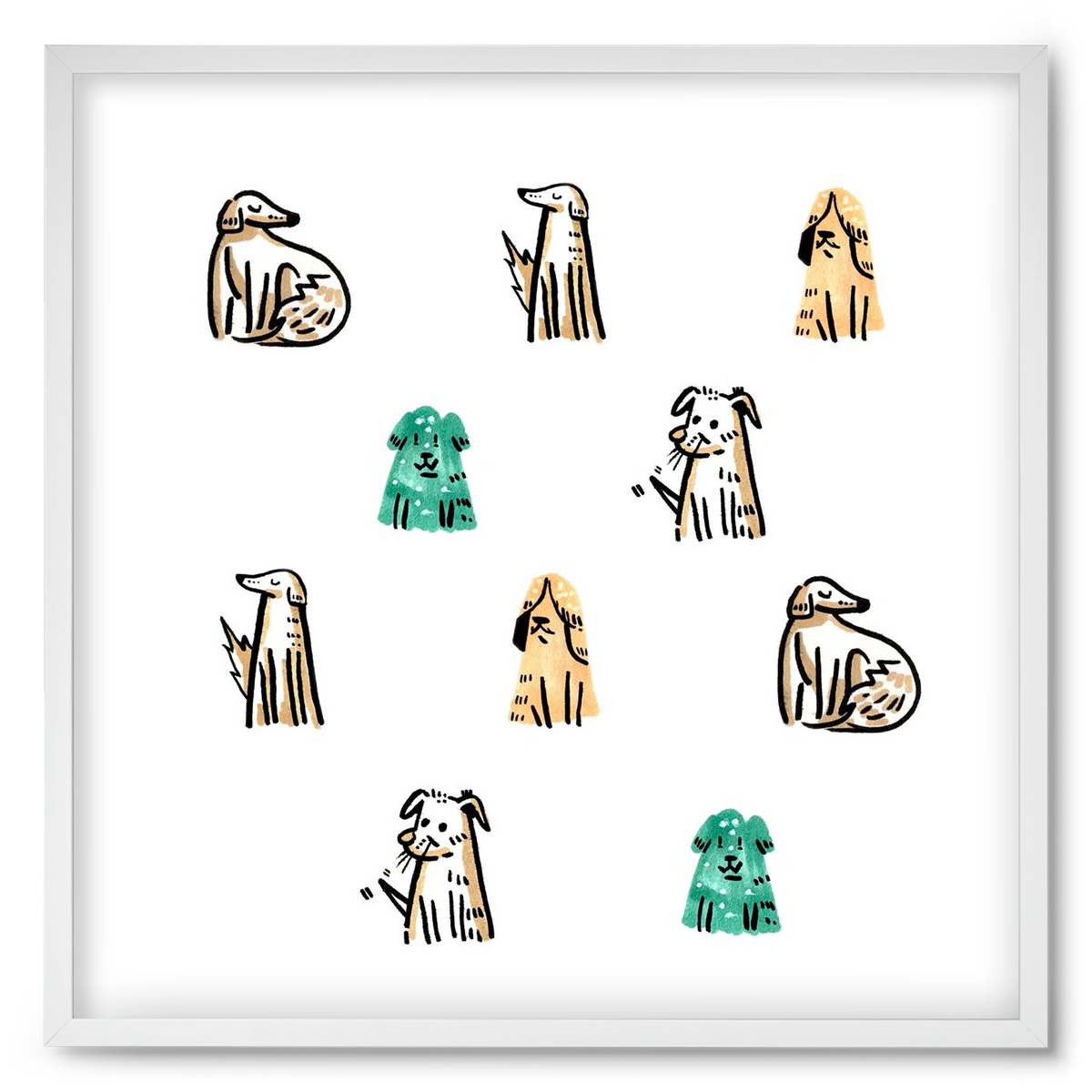 Kutyák, 50x50 cm (50x50 cm), Fehér keret