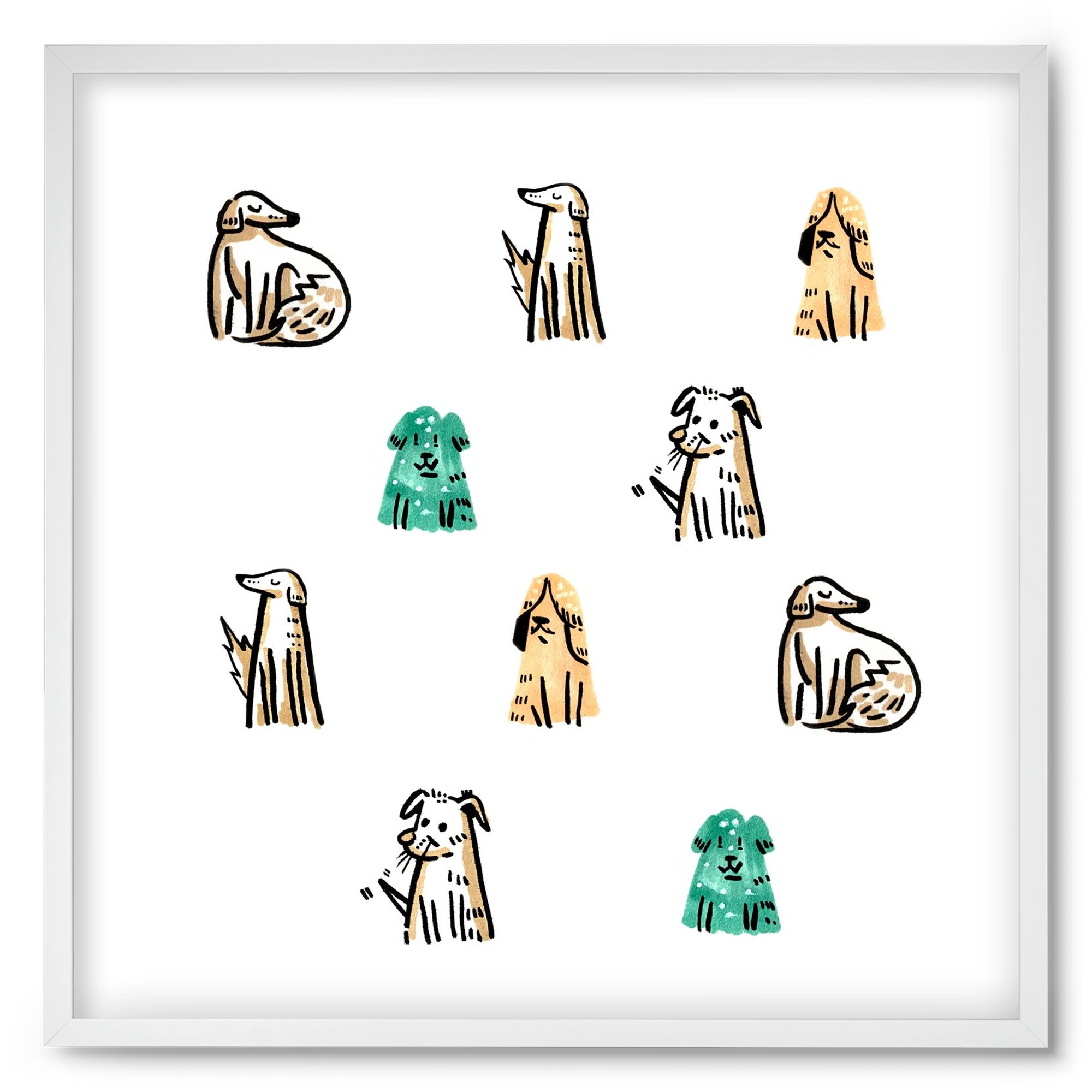 Kutyák, 50x50 cm (50x50 cm), Fehér keret