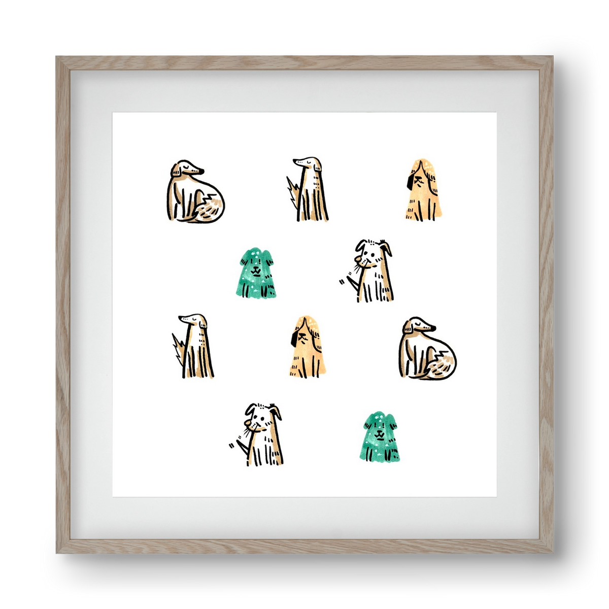 Kutyák, 40x40 cm (30x30 cm), Tölgy keret, paszpartuval