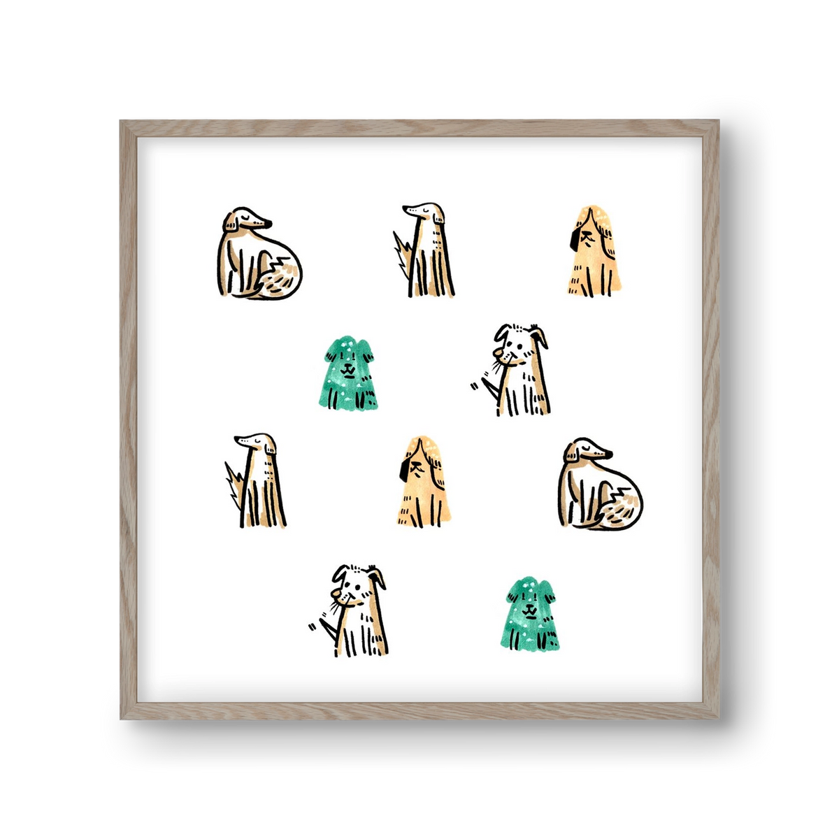 Kutyák, 30x30 cm (30x30 cm), Tölgy keret