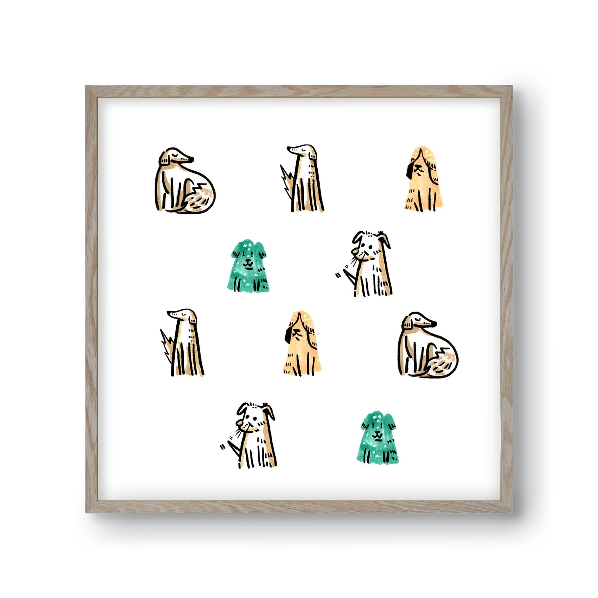 Kutyák, 30x30 cm (30x30 cm), Tölgy keret
