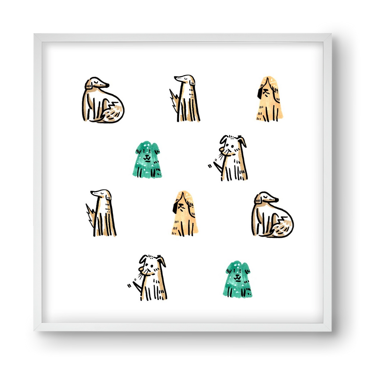 Kutyák, 40x40 cm (40x40 cm), Fehér keret