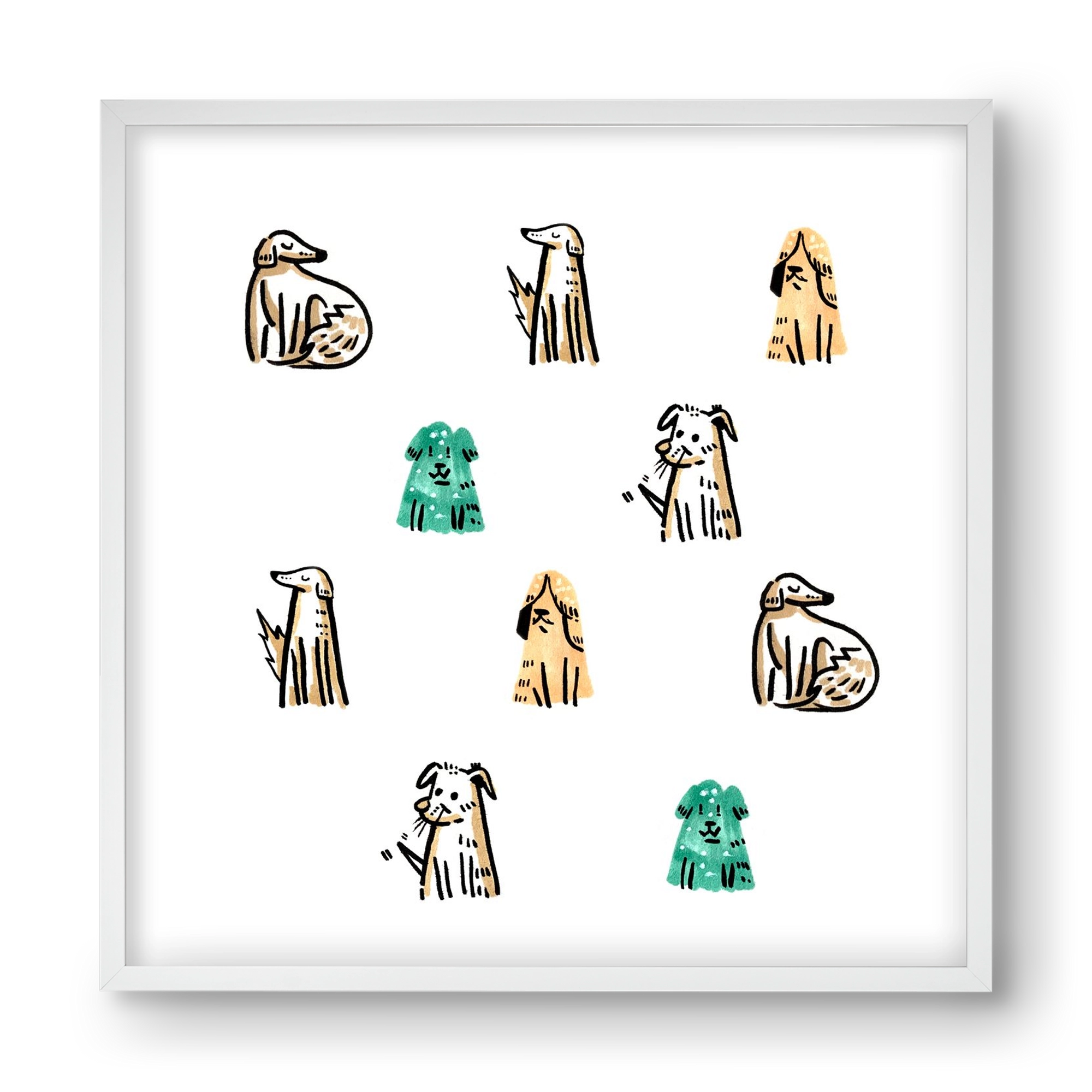 Kutyák, 40x40 cm (40x40 cm), Fehér keret