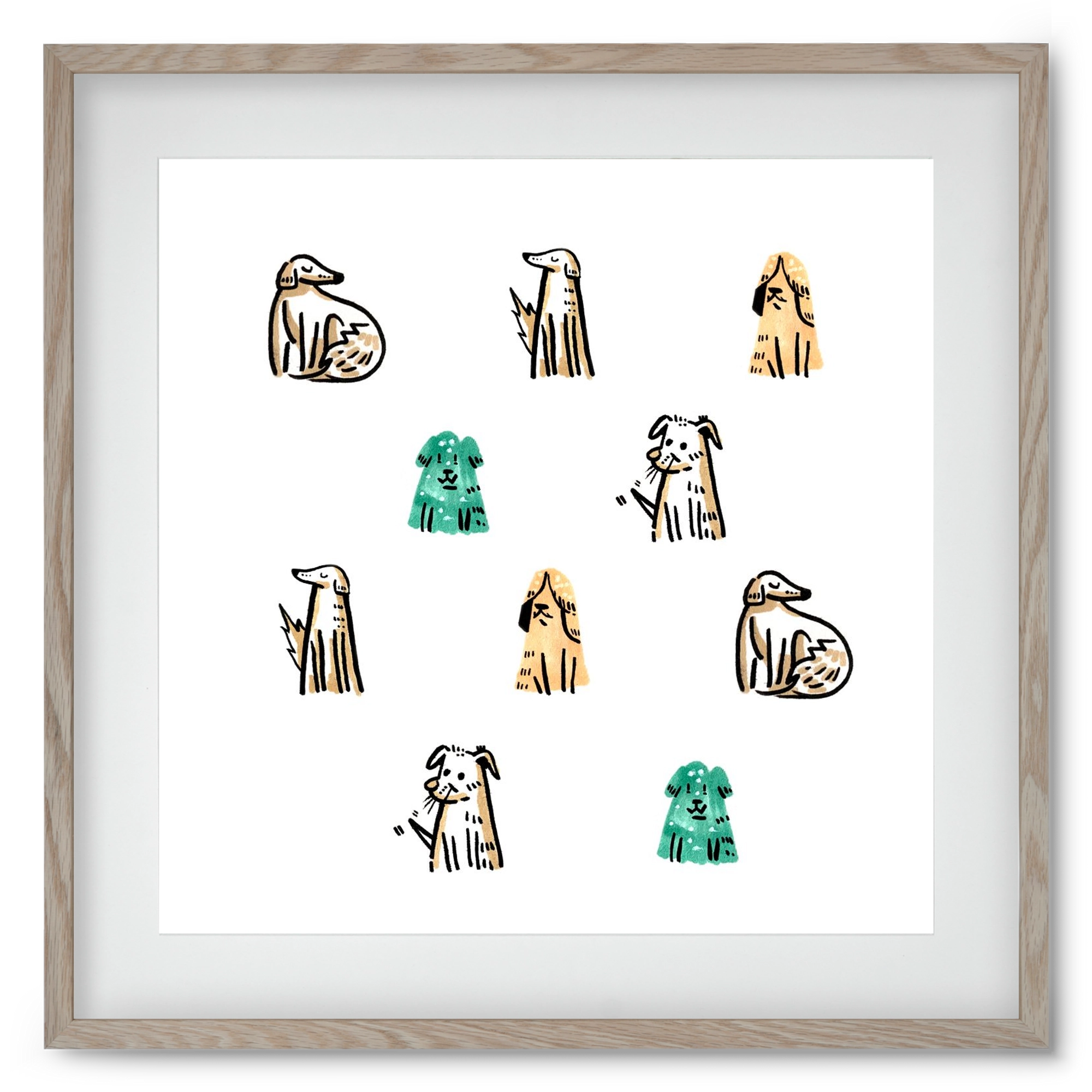 Kutyák, 50x50 cm (40x40 cm), Tölgy keret, paszpartuval