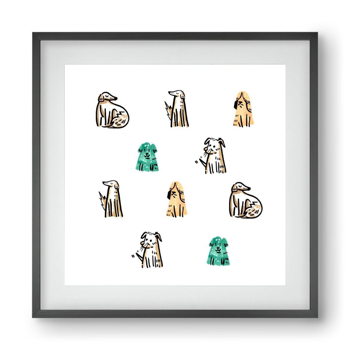 Kutyák, 40x40 cm (30x30 cm), Fekete keret, paszpartuval