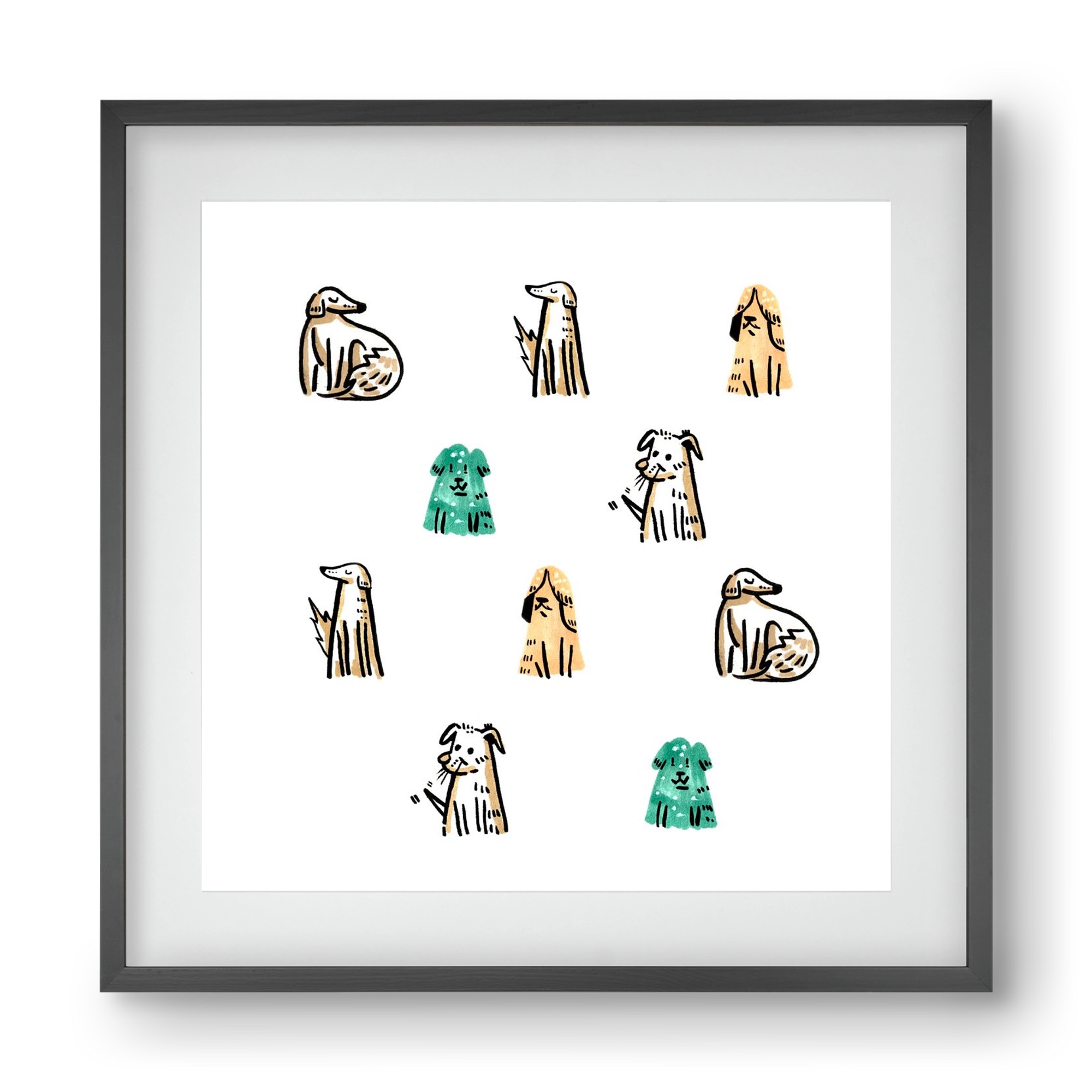 Kutyák, 40x40 cm (30x30 cm), Fekete keret, paszpartuval