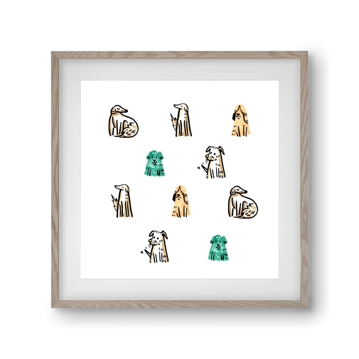 Kutyák, 30x30 cm (20x20 cm), Tölgy keret, paszpartuval