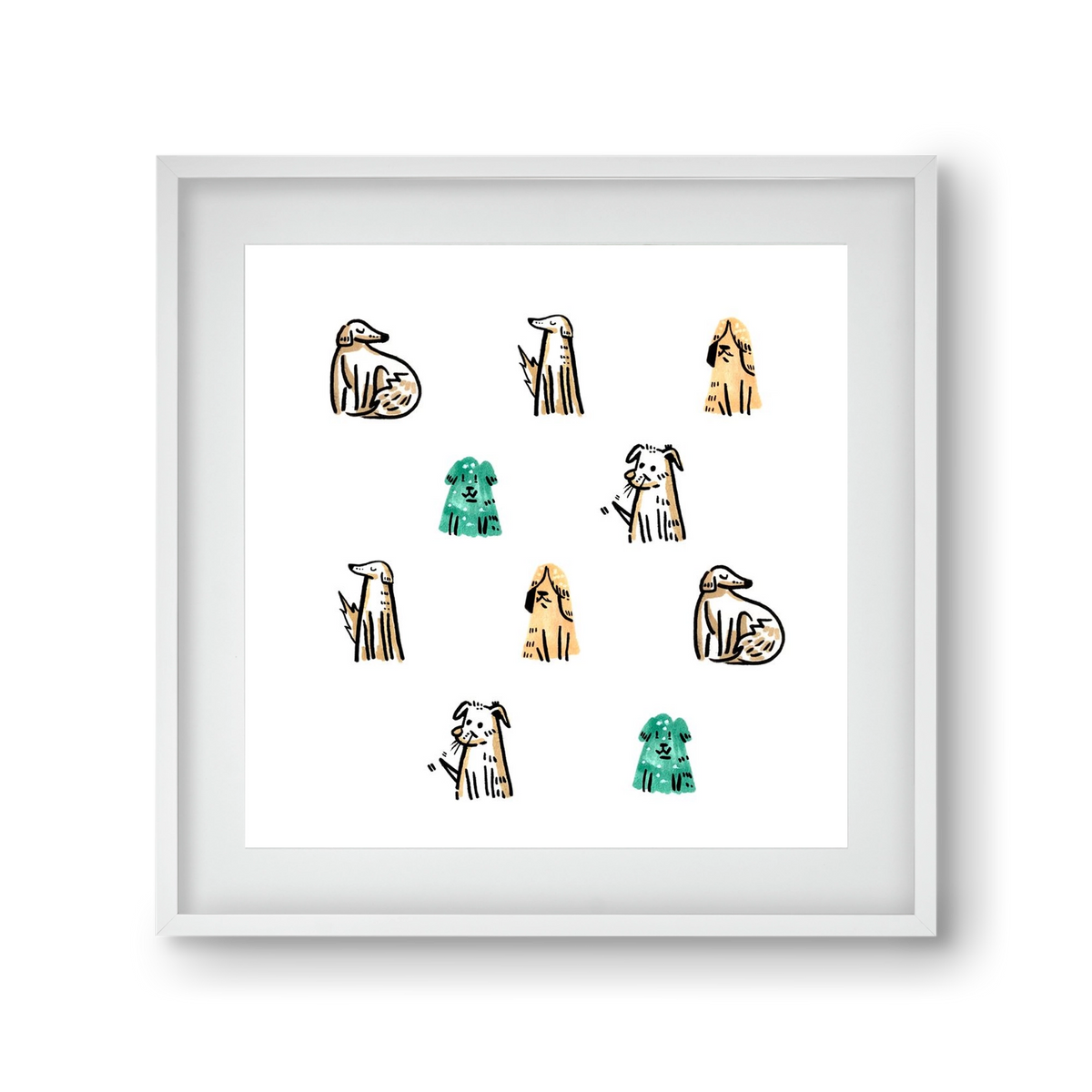 Kutyák, 30x30 cm (20x20 cm), Fehér keret, paszpartuval