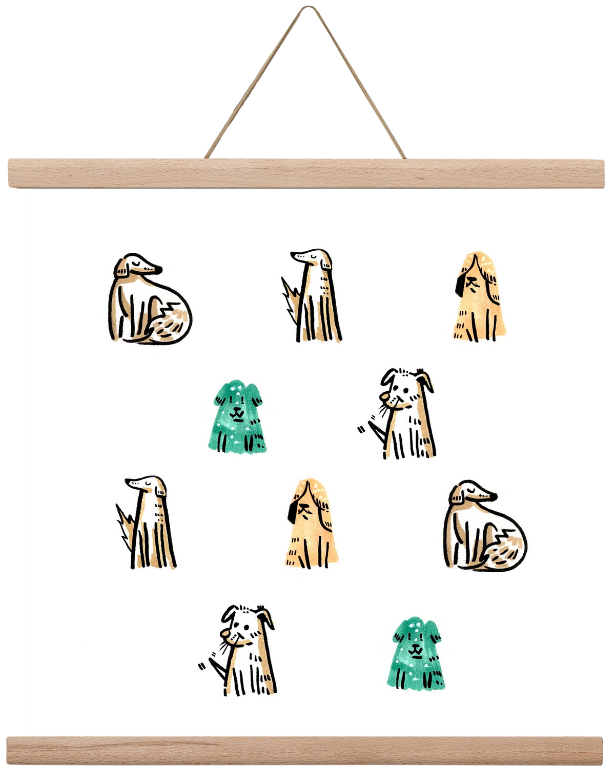 Kutyák, 40x40 cm (40x40 cm), Tölgy akasztó