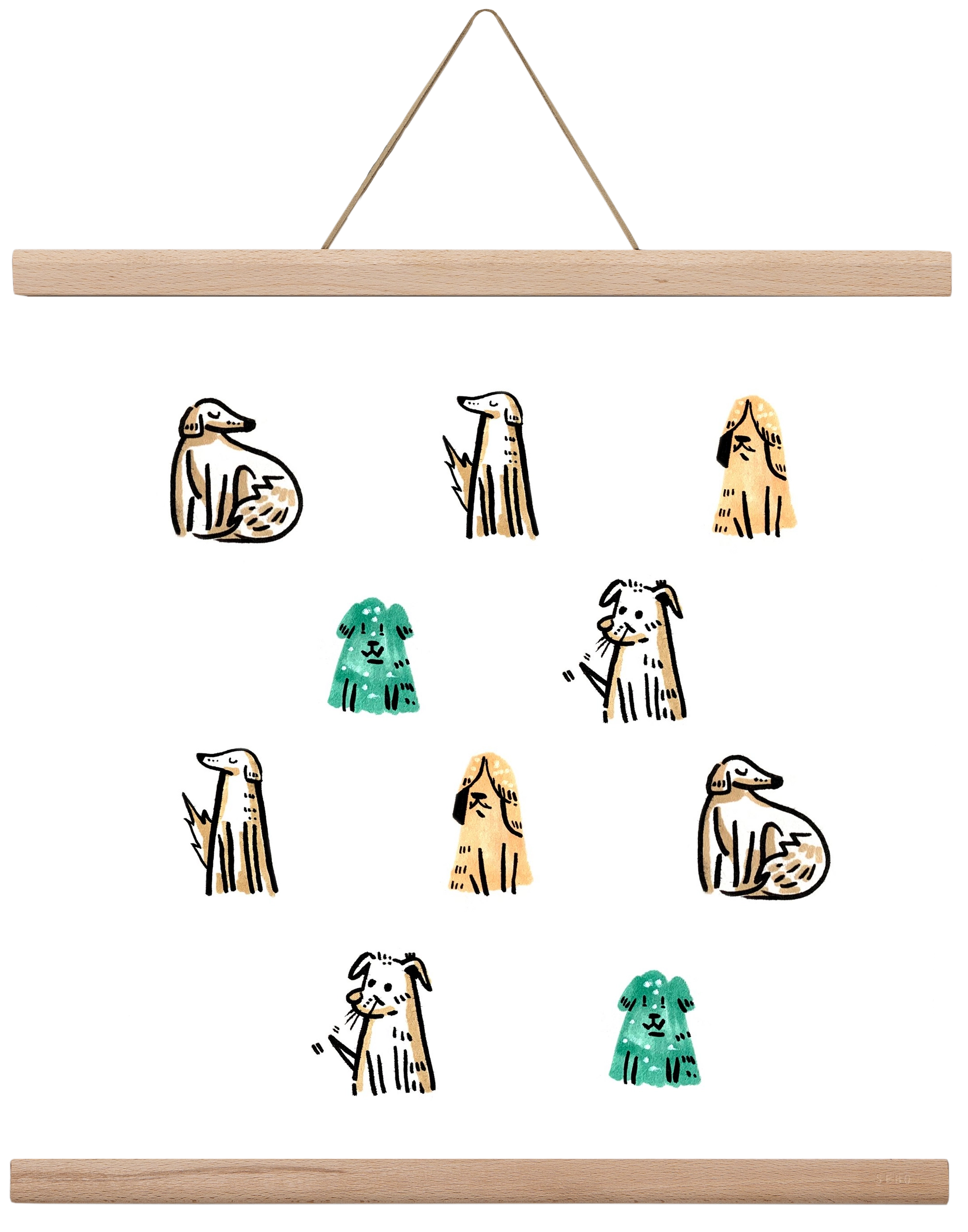 Kutyák, 40x40 cm (40x40 cm), Tölgy akasztó