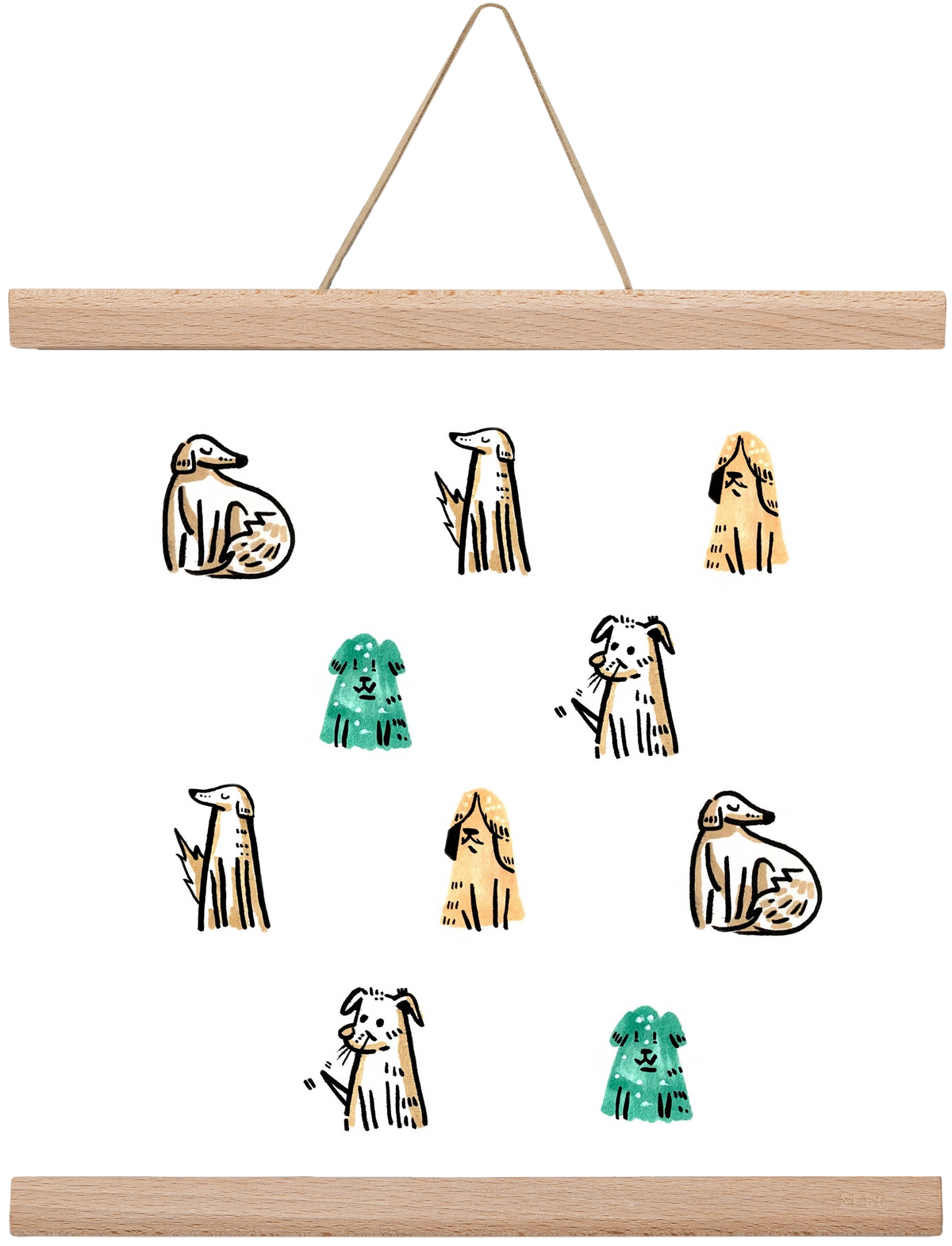 Kutyák, 30x30 cm (30x30 cm), Tölgy akasztó