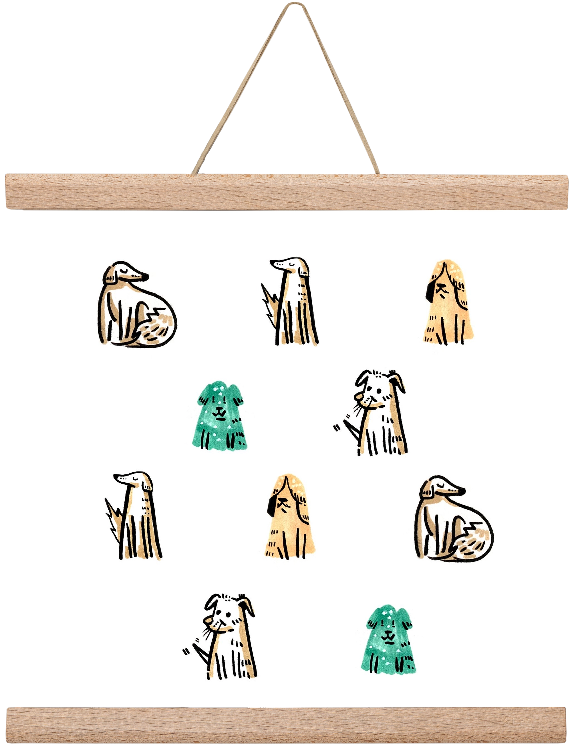 Kutyák, 30x30 cm (30x30 cm), Tölgy akasztó