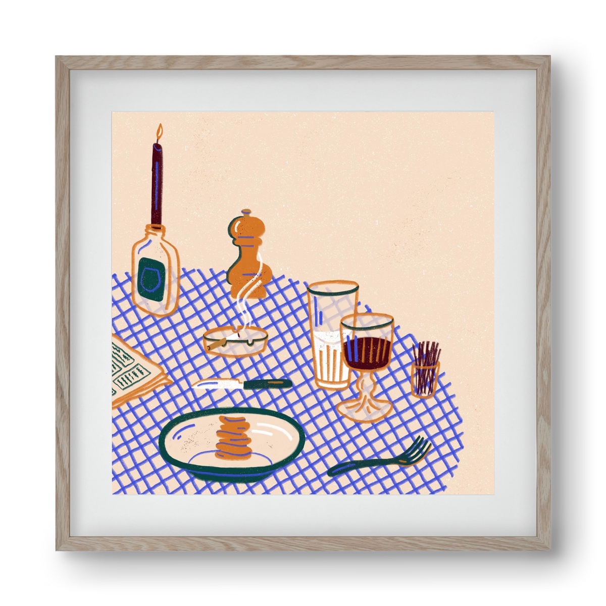 Tabletop, 40x40 cm (30x30 cm), Tölgy keret, paszpartuval