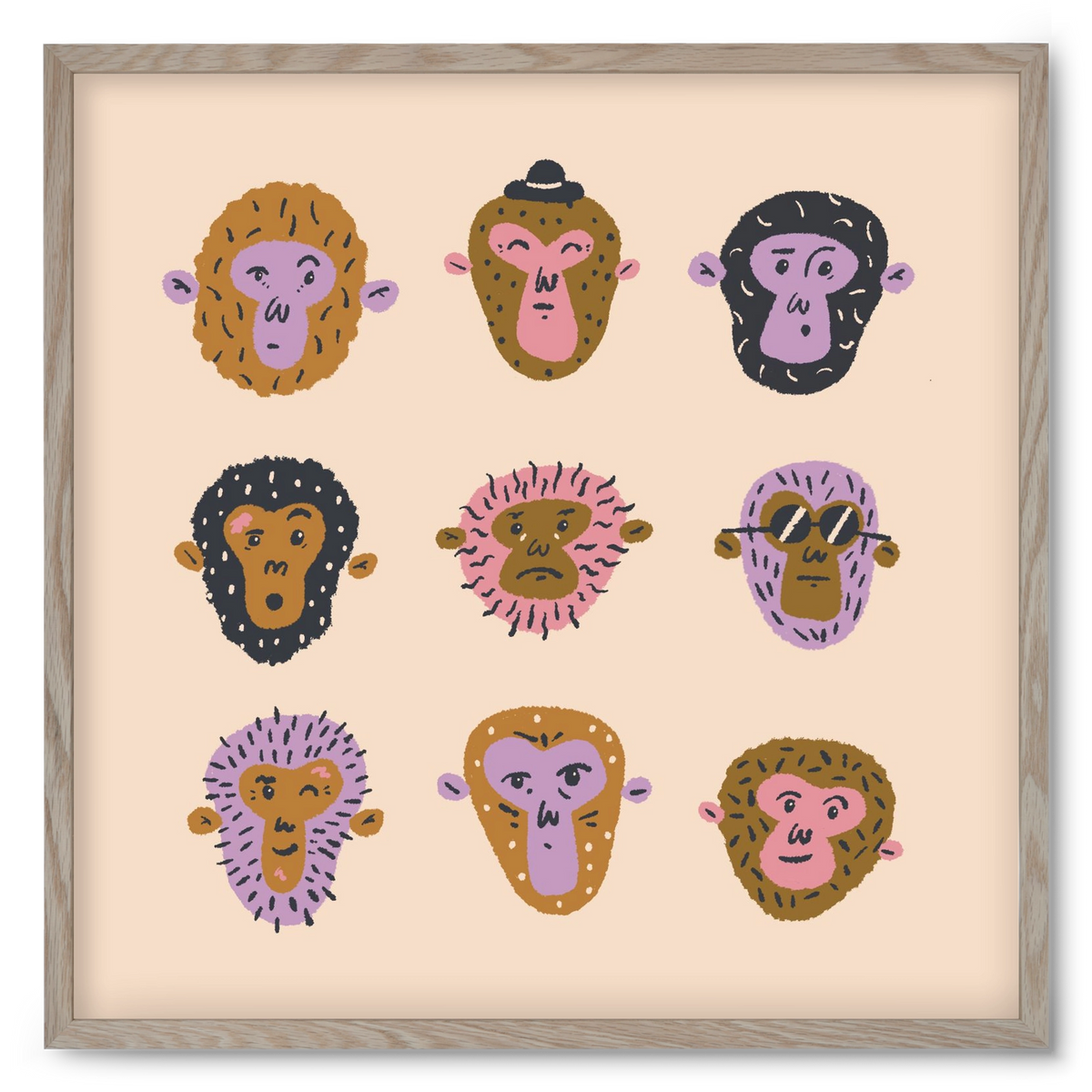 Monkey Gang, 50x50 cm (50x50 cm), Tölgy keret