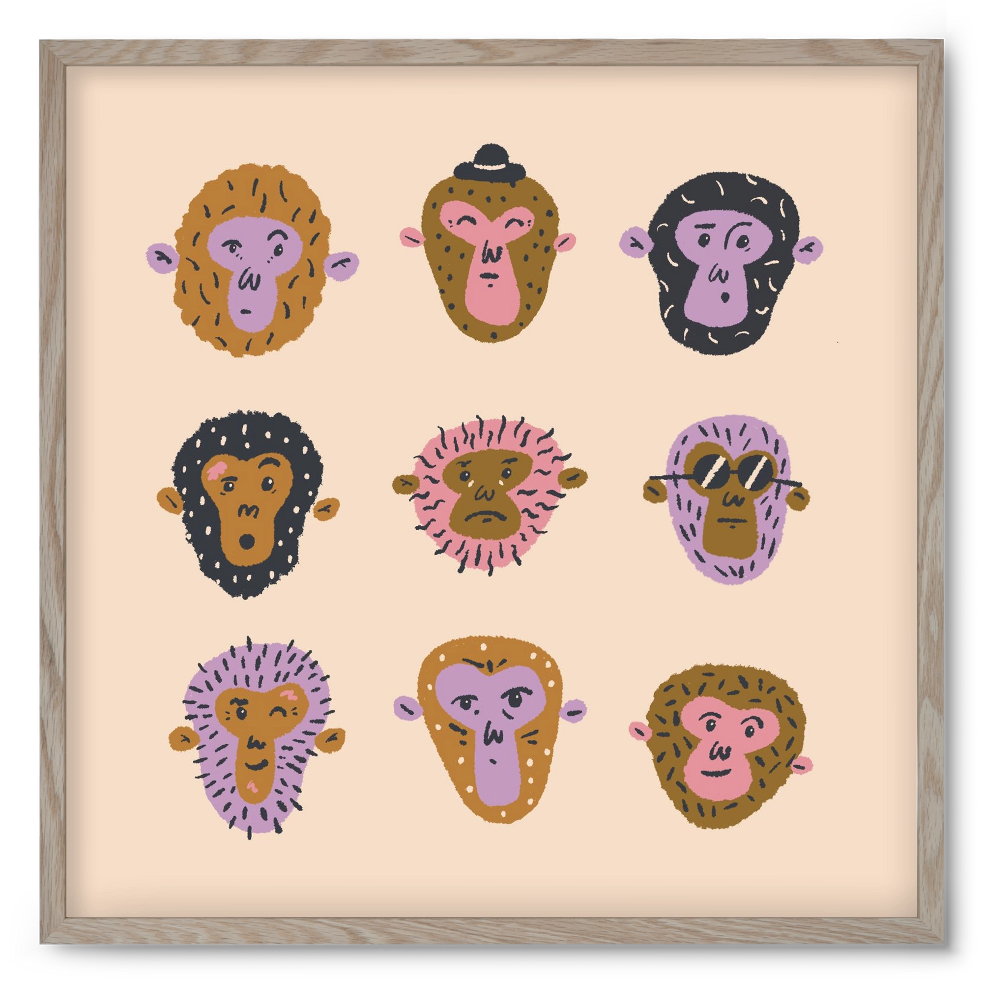 Monkey Gang, 50x50 cm (50x50 cm), Tölgy keret