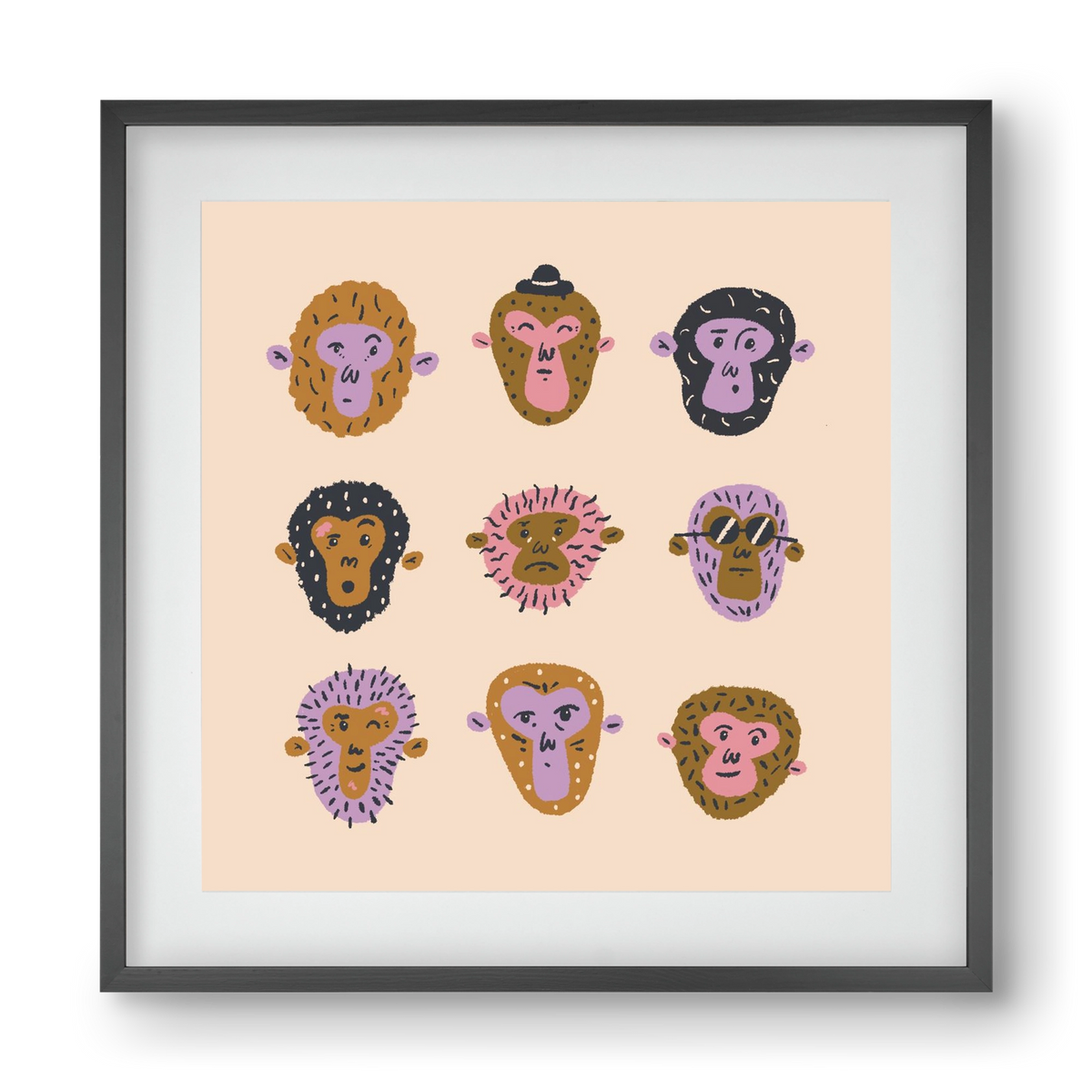 Monkey Gang, 40x40 cm (30x30 cm), Fekete keret, paszpartuval