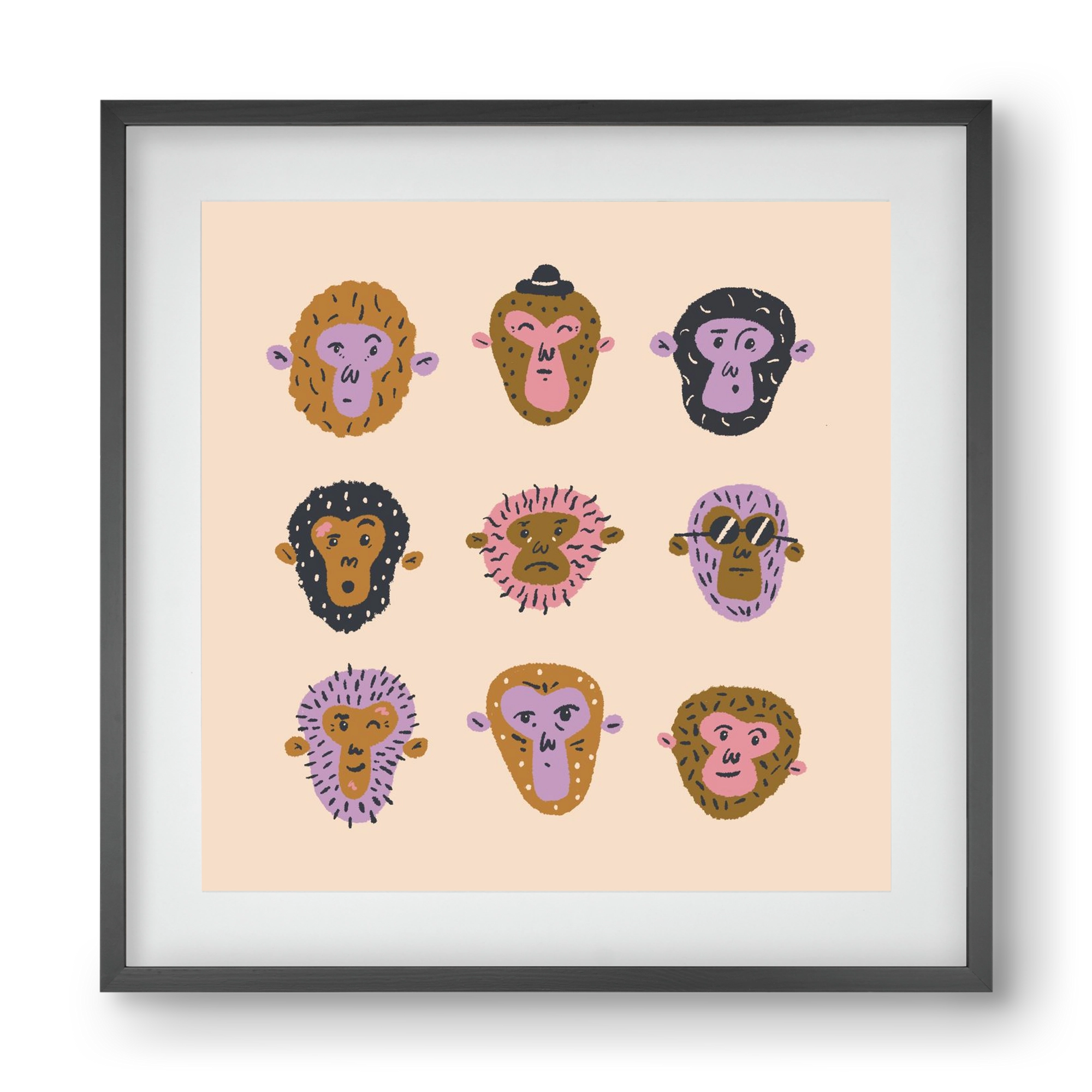 Monkey Gang, 40x40 cm (30x30 cm), Fekete keret, paszpartuval