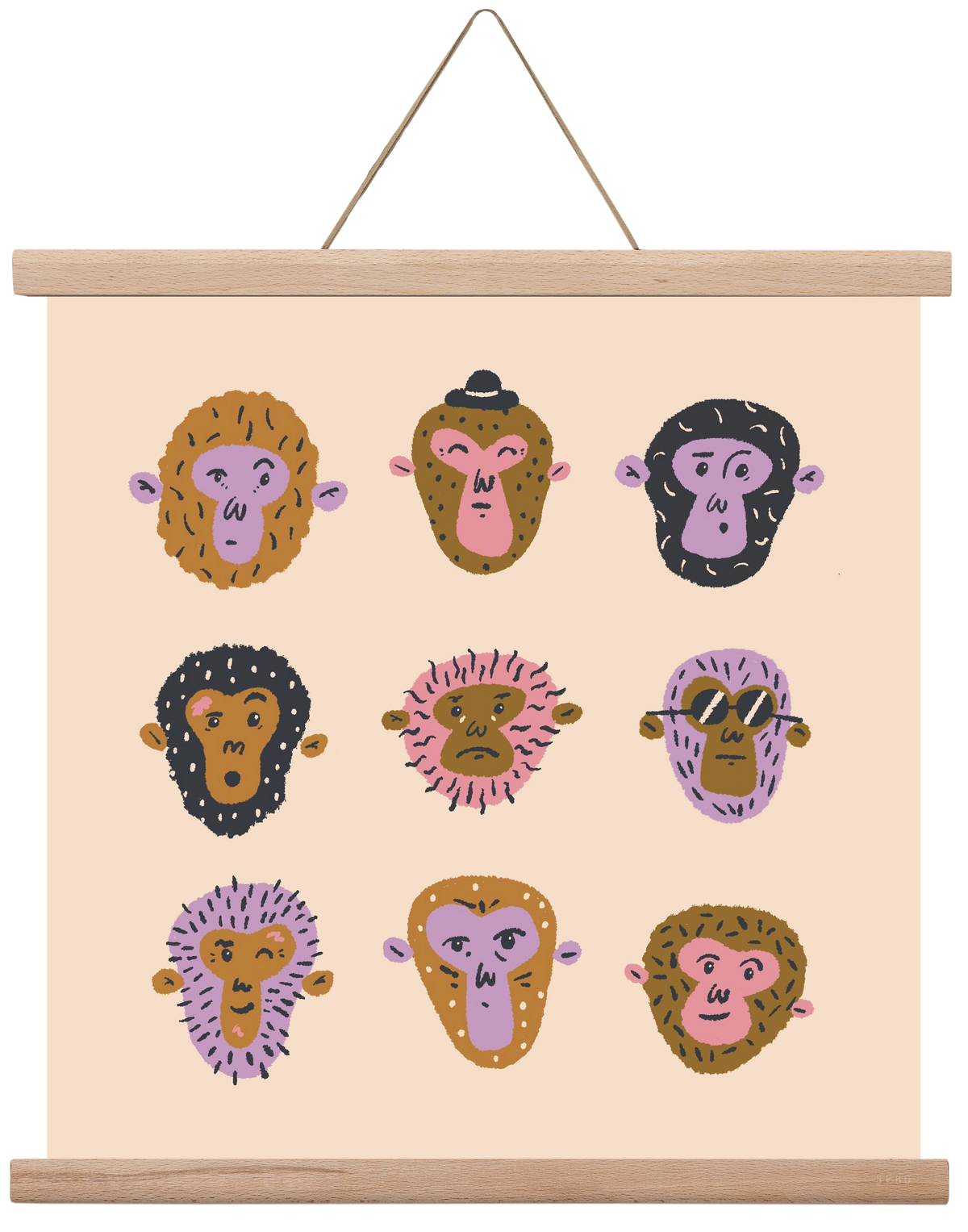 Monkey Gang, 40x40 cm (40x40 cm), Tölgy akasztó