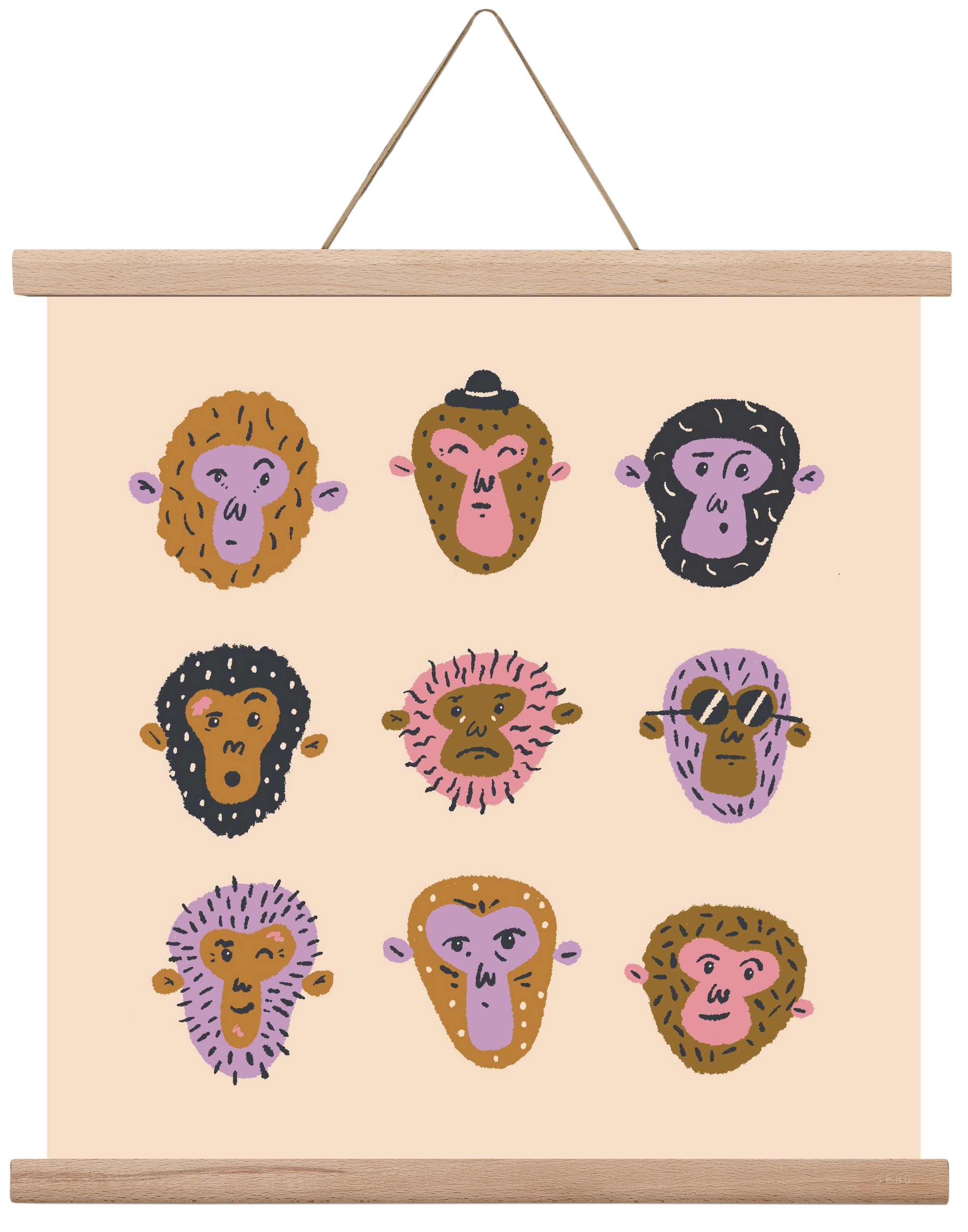 Monkey Gang, 40x40 cm (40x40 cm), Tölgy akasztó