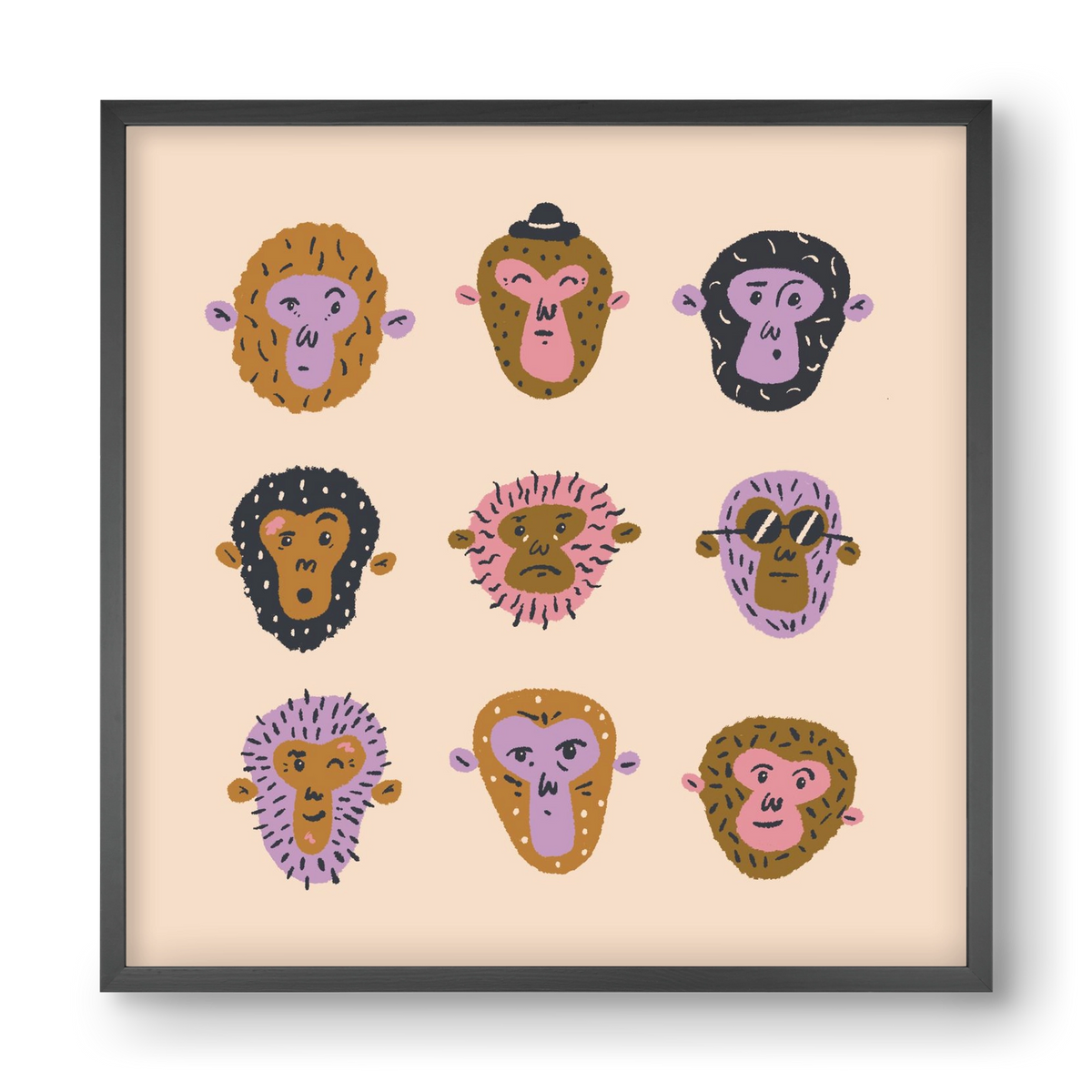 Monkey Gang, 40x40 cm (40x40 cm), Fekete keret