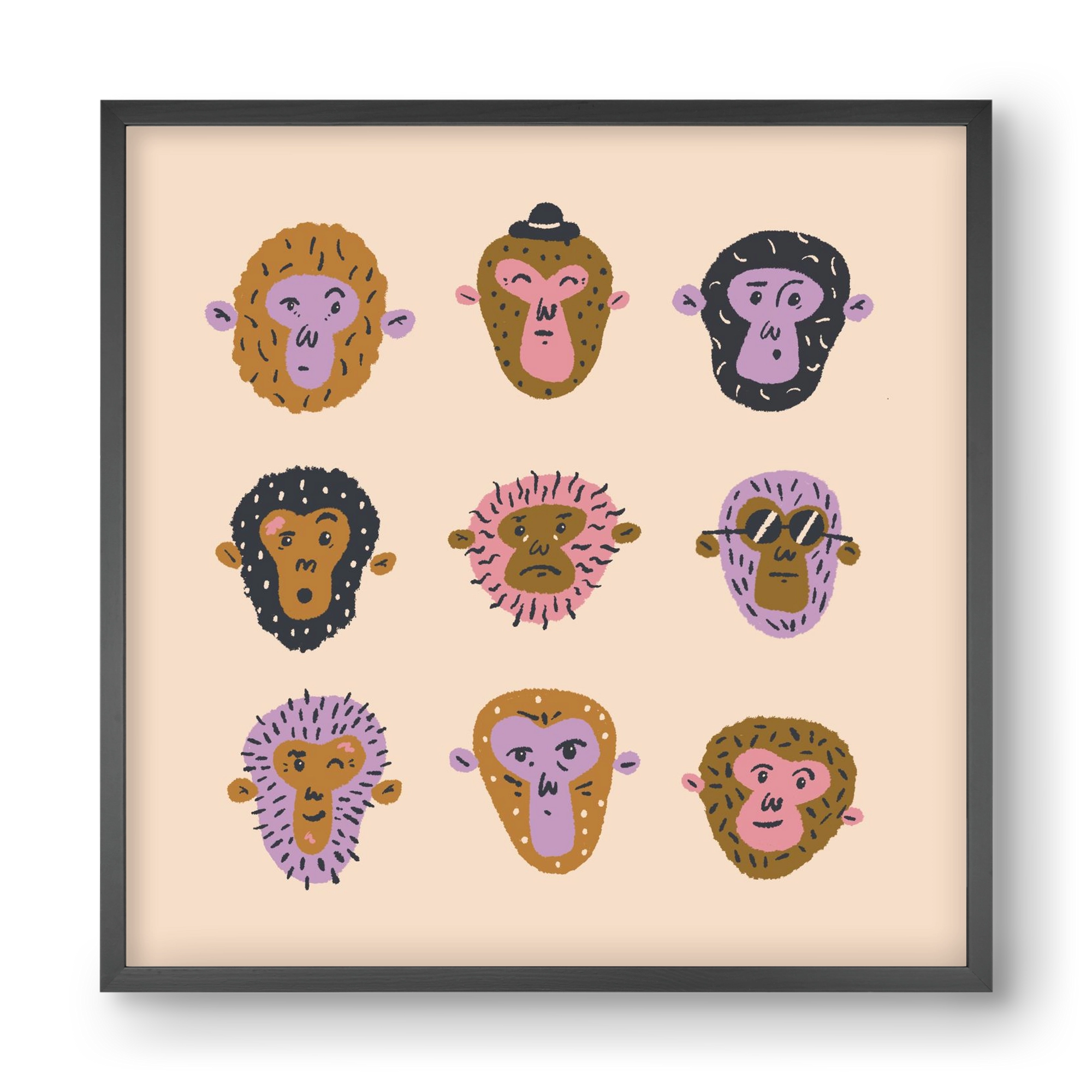 Monkey Gang, 40x40 cm (40x40 cm), Fekete keret