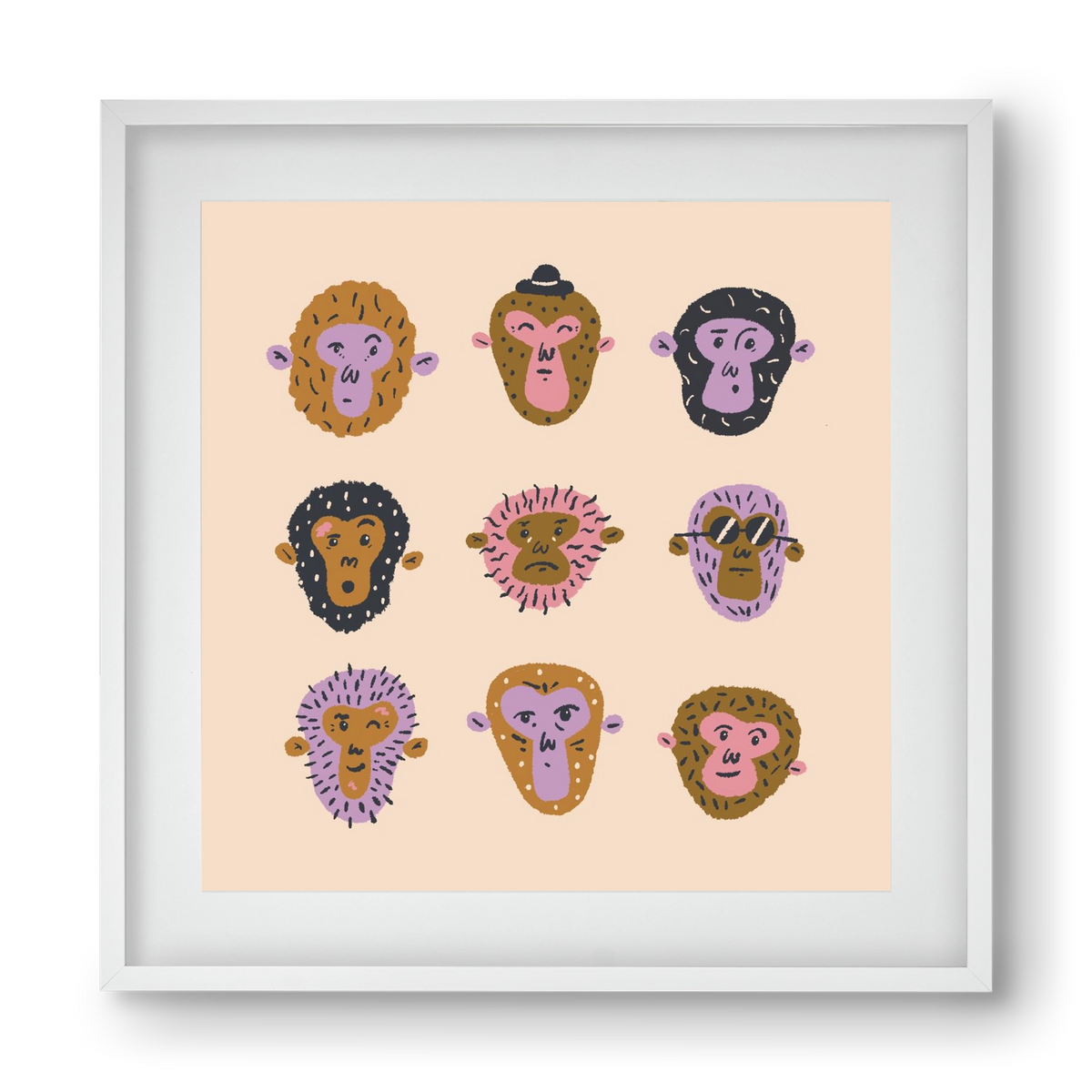 Monkey Gang, 40x40 cm (30x30 cm), Fehér keret, paszpartuval