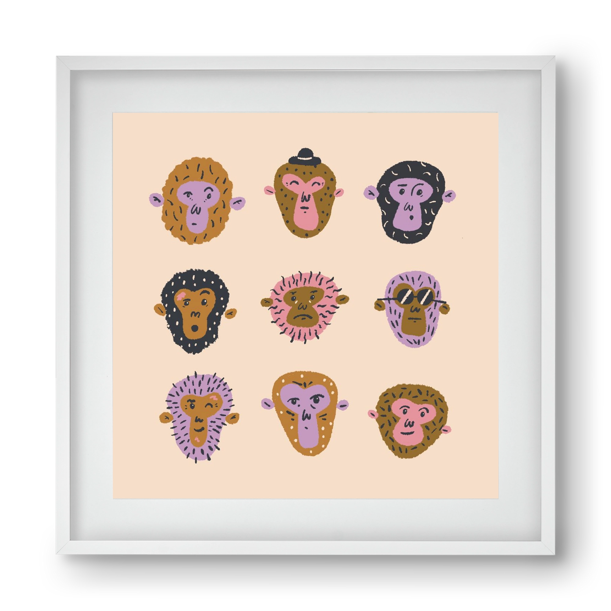Monkey Gang, 40x40 cm (30x30 cm), Fehér keret, paszpartuval