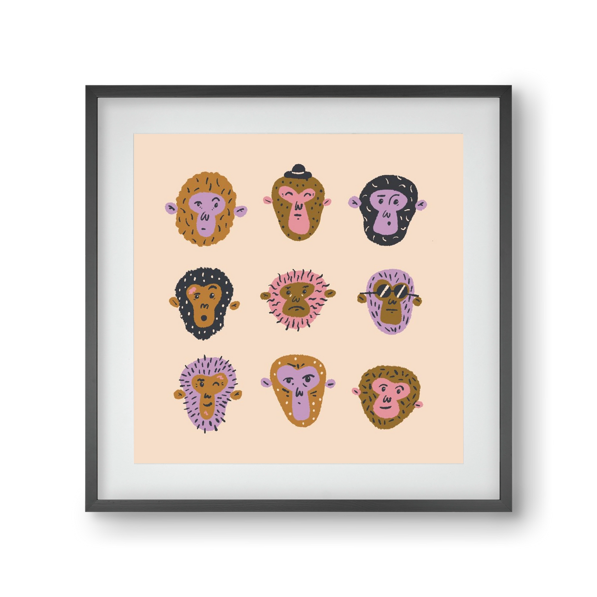 Monkey Gang, 30x30 cm (20x20 cm), Fekete keret, paszpartuval
