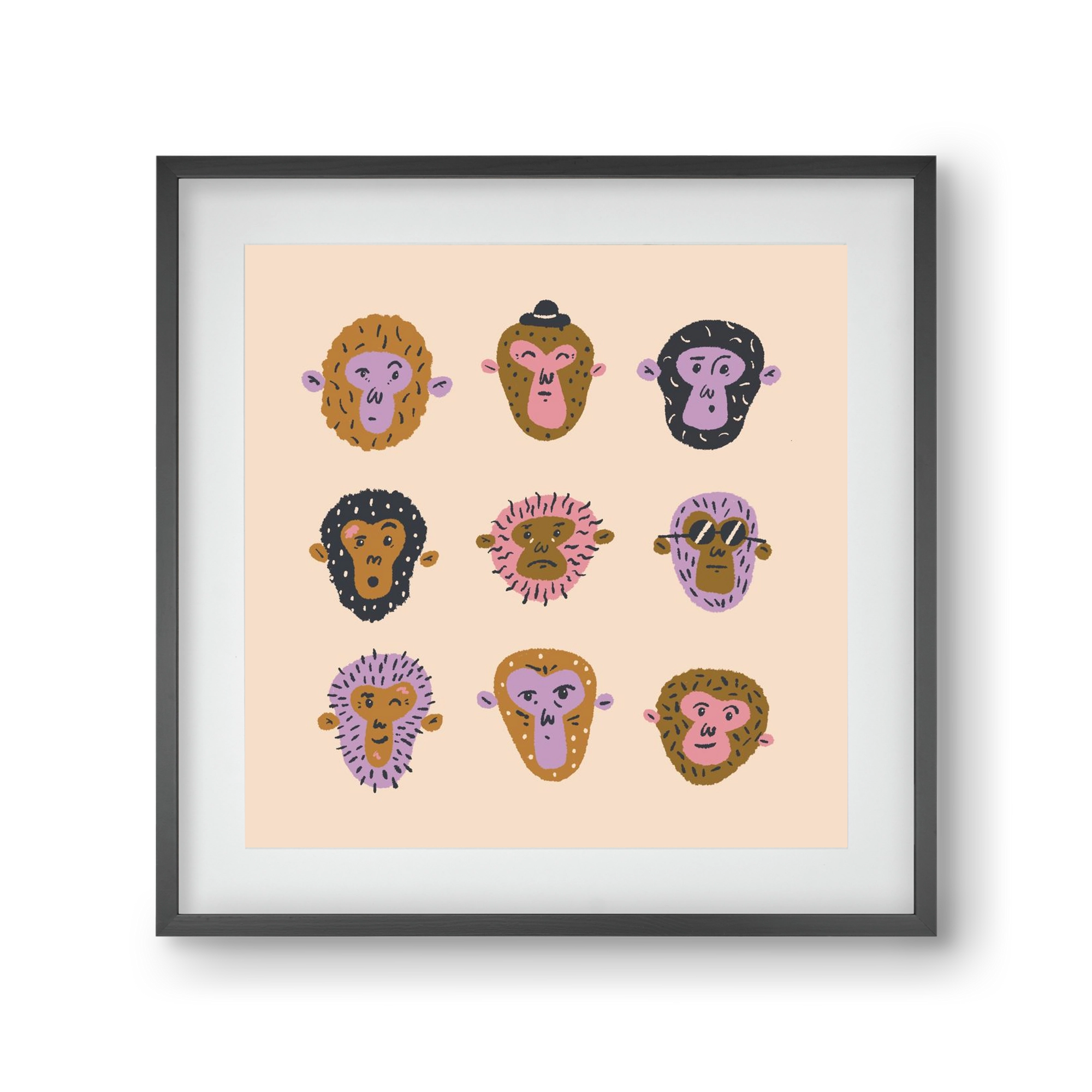 Monkey Gang, 30x30 cm (20x20 cm), Fekete keret, paszpartuval