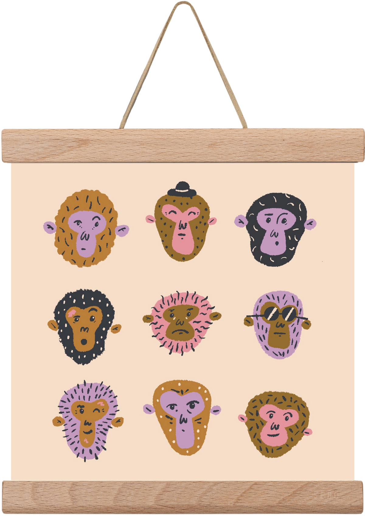 Monkey Gang, 20x20 cm (20x20 cm), Tölgy akasztó