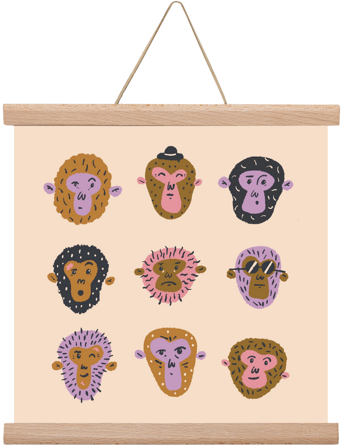 Monkey Gang, 30x30 cm (30x30 cm), Tölgy akasztó