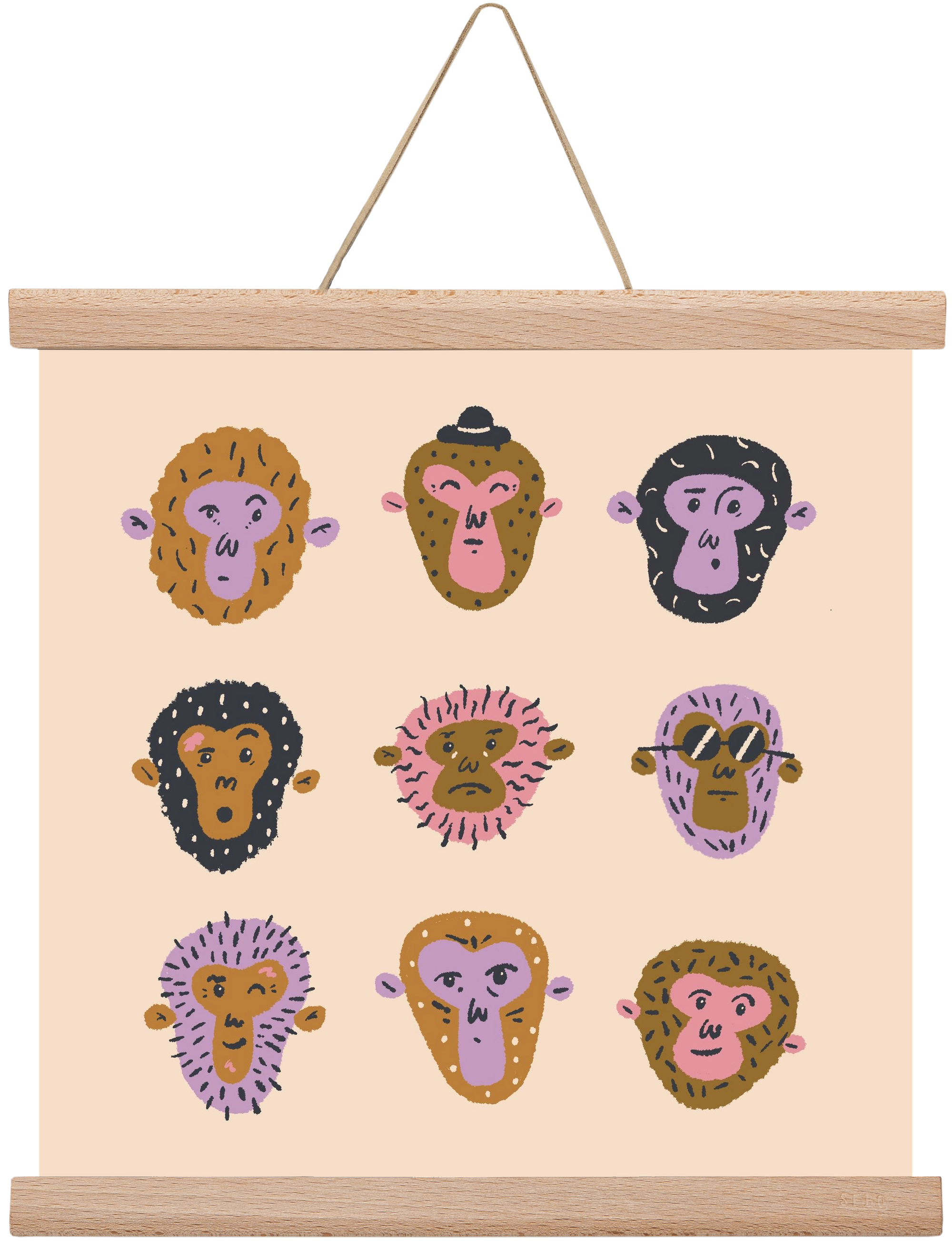 Monkey Gang, 30x30 cm (30x30 cm), Tölgy akasztó