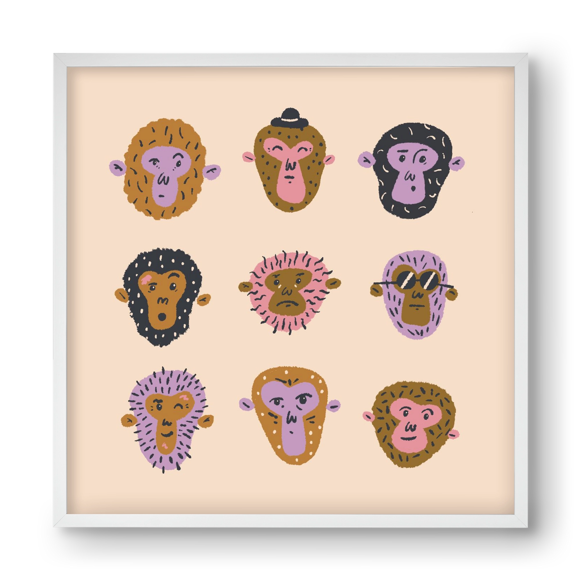 Monkey Gang, 40x40 cm (40x40 cm), Fehér keret