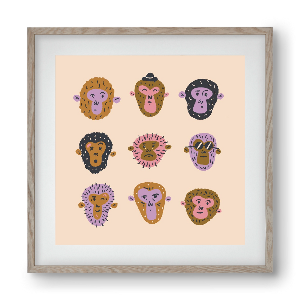 Monkey Gang, 40x40 cm (30x30 cm), Tölgy keret, paszpartuval