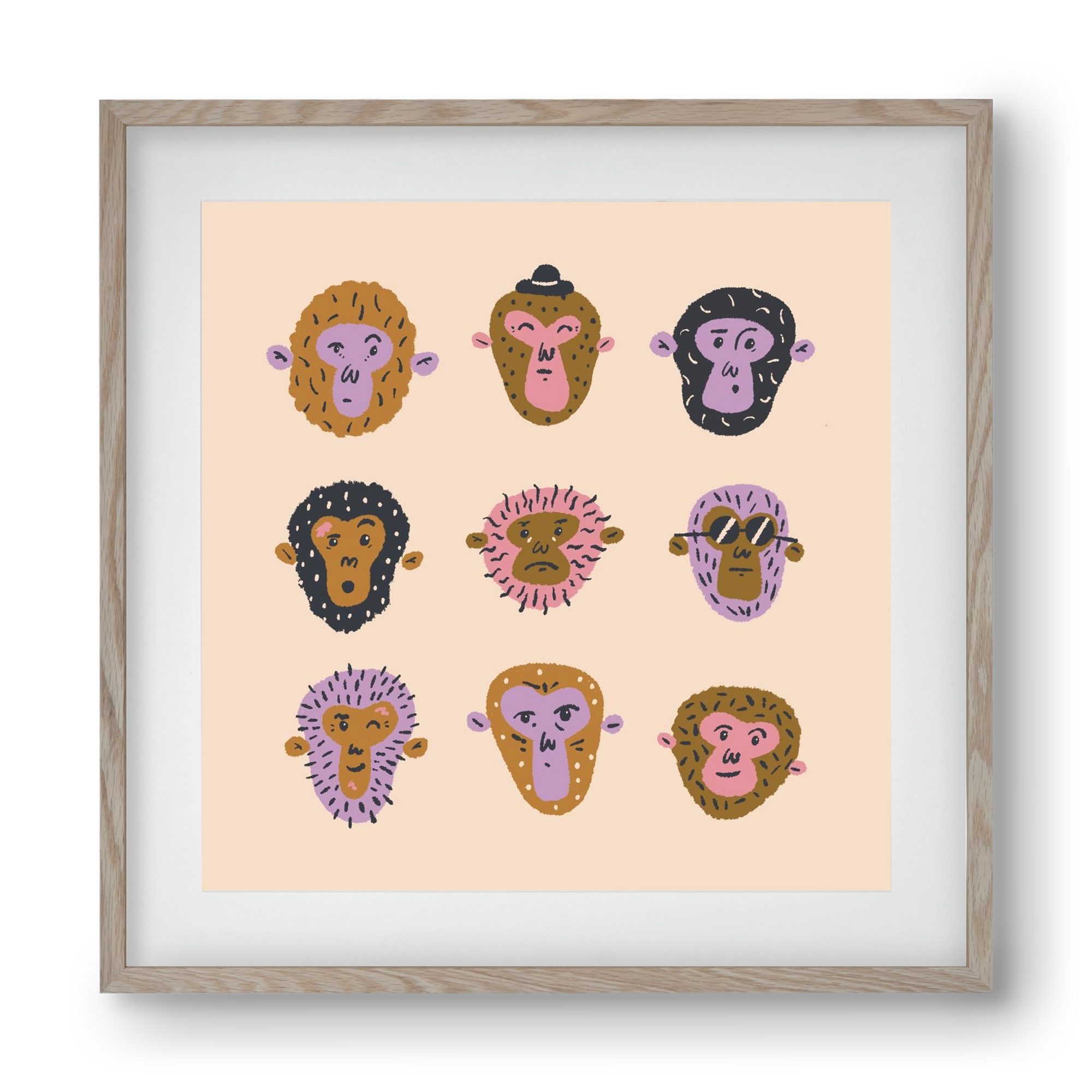 Monkey Gang, 40x40 cm (30x30 cm), Tölgy keret, paszpartuval