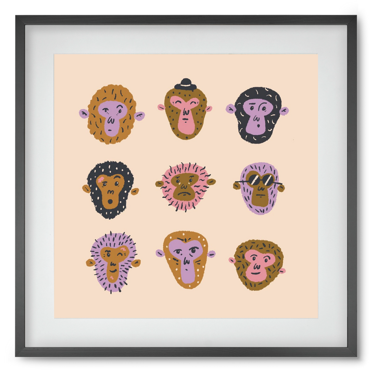 Monkey Gang, 50x50 cm (40x40 cm), Fekete keret, paszpartuval