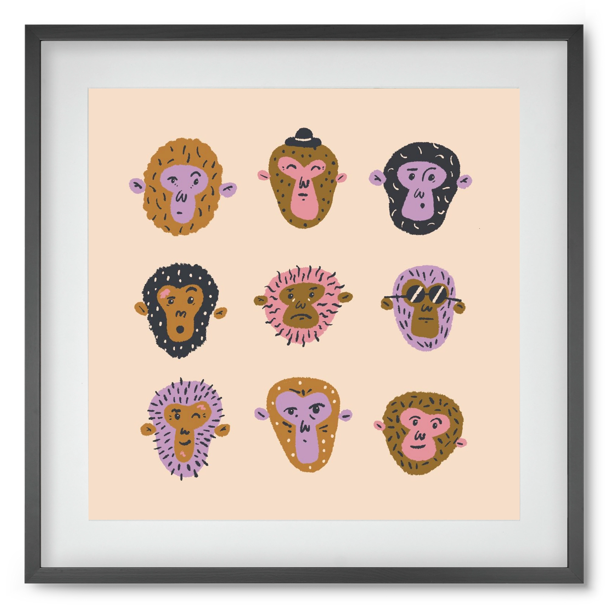 Monkey Gang, 50x50 cm (40x40 cm), Fekete keret, paszpartuval