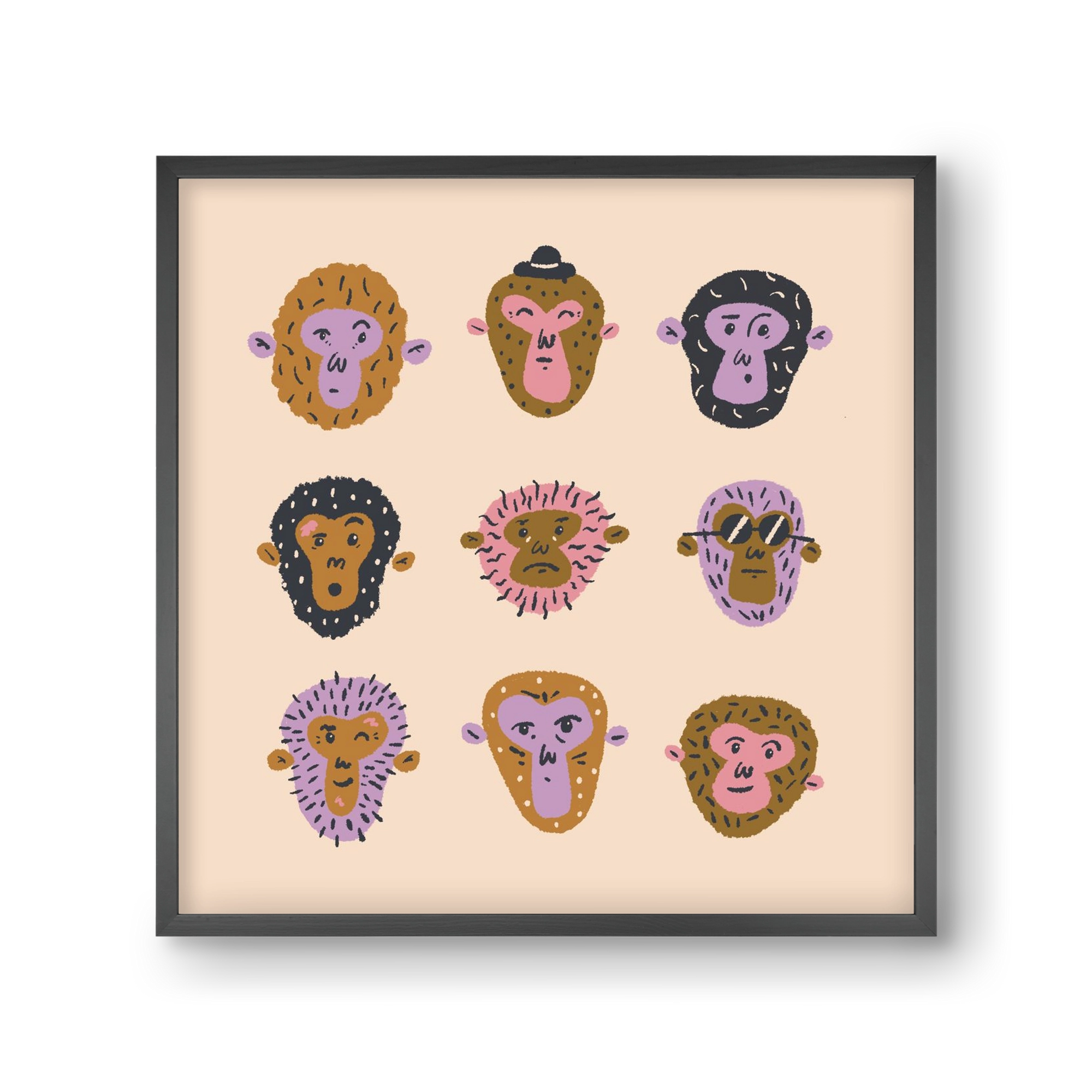Monkey Gang, 30x30 cm (30x30 cm), Fekete keret
