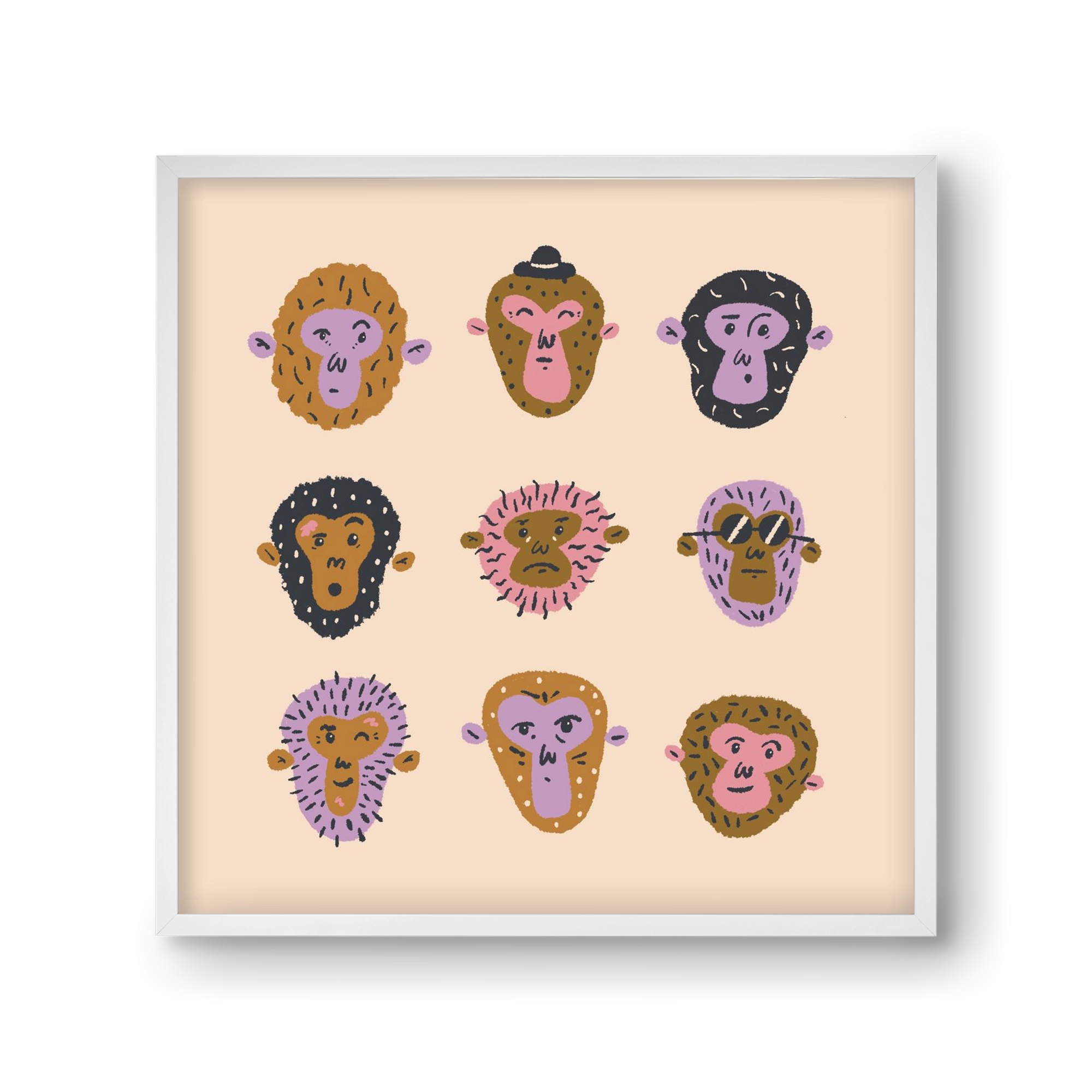 Monkey Gang, 30x30 cm (30x30 cm), Fehér keret