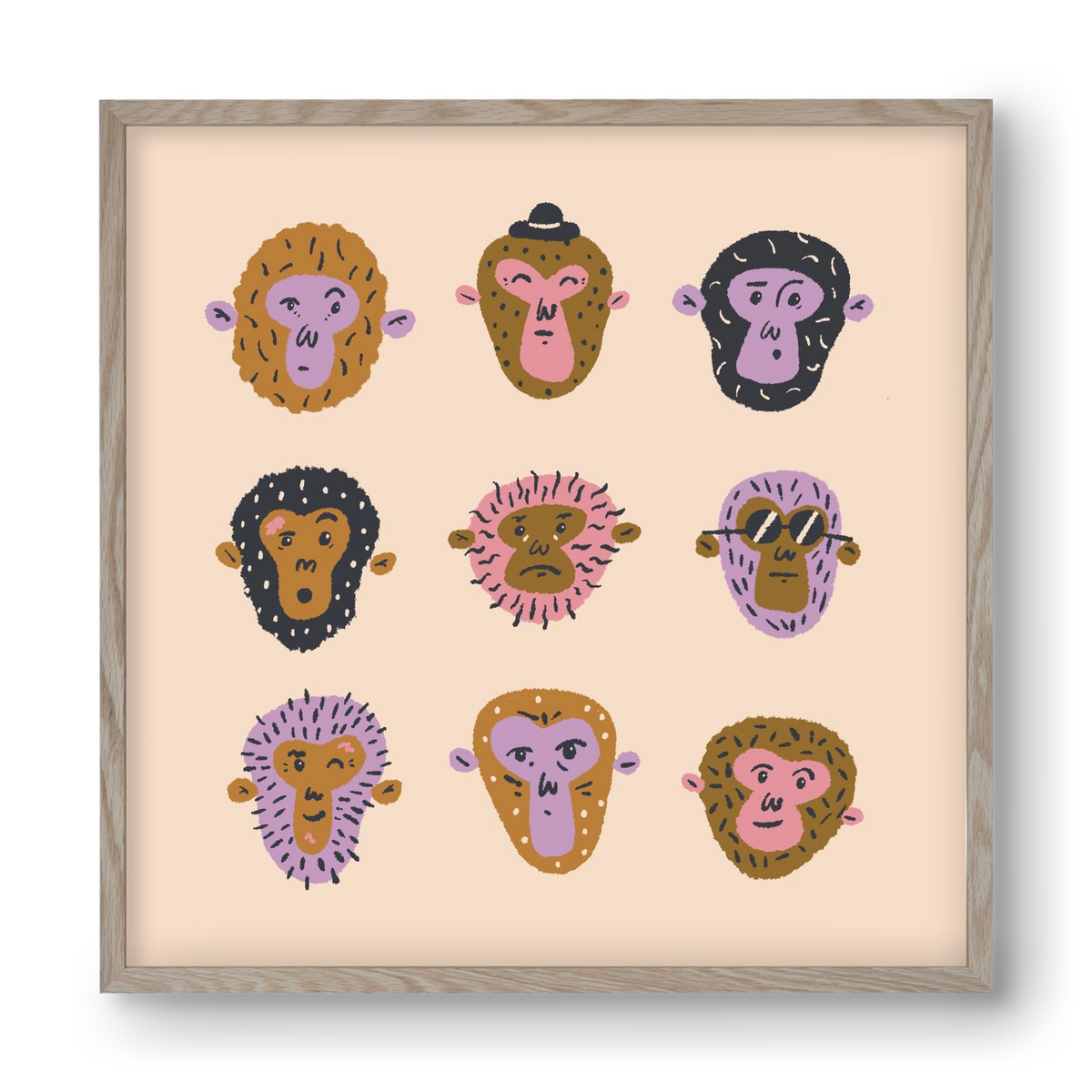 Monkey Gang, 40x40 cm (40x40 cm), Tölgy keret