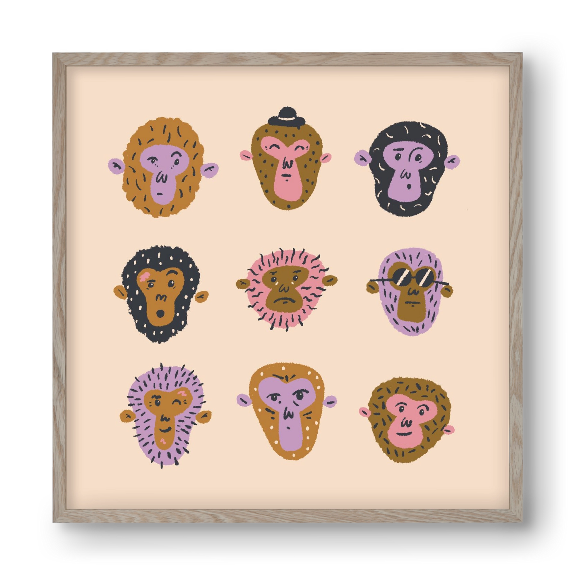 Monkey Gang, 40x40 cm (40x40 cm), Tölgy keret