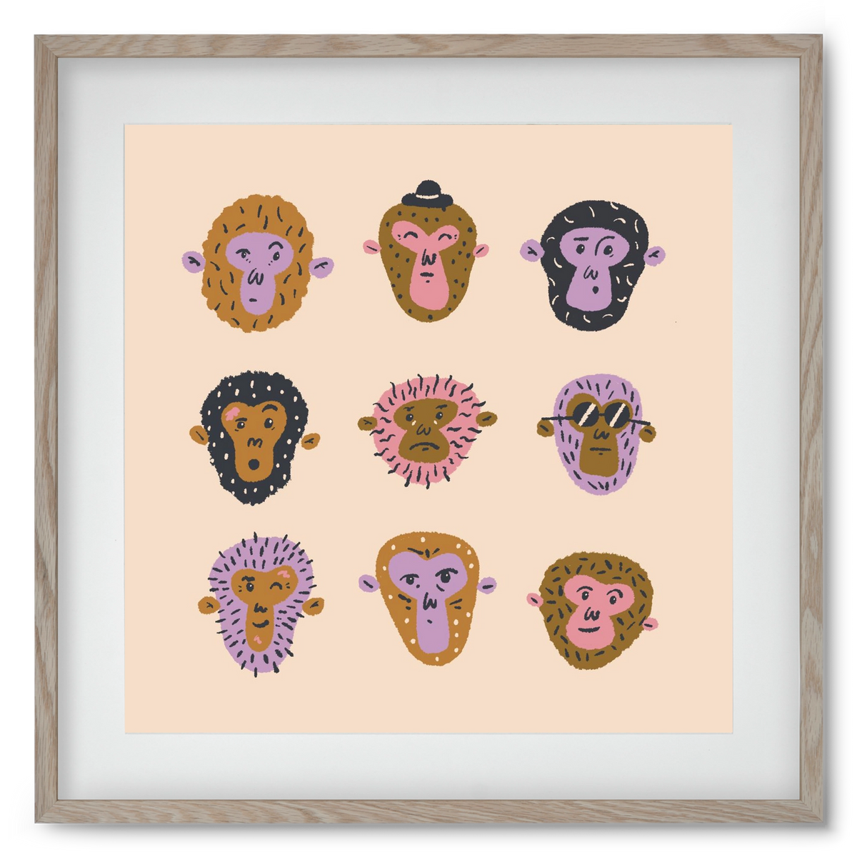 Monkey Gang, 50x50 cm (40x40 cm), Tölgy keret, paszpartuval