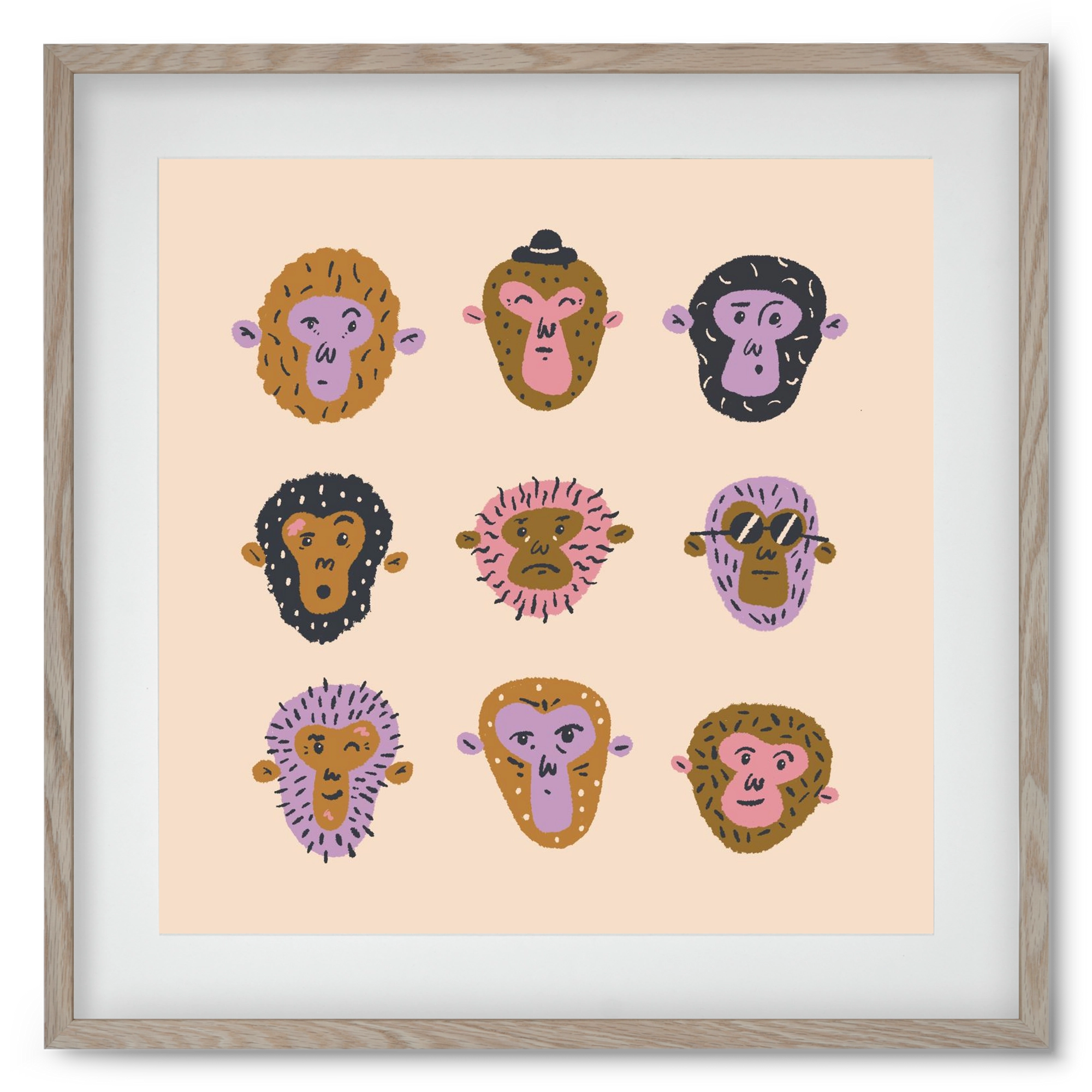 Monkey Gang, 50x50 cm (40x40 cm), Tölgy keret, paszpartuval